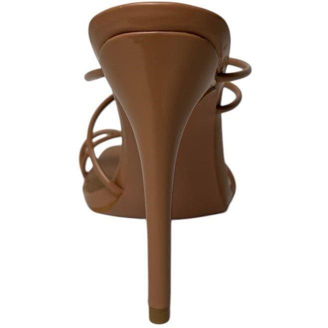 Mocha Patent - Chic - Square Toe Loop Strap Flat Sandal - 3