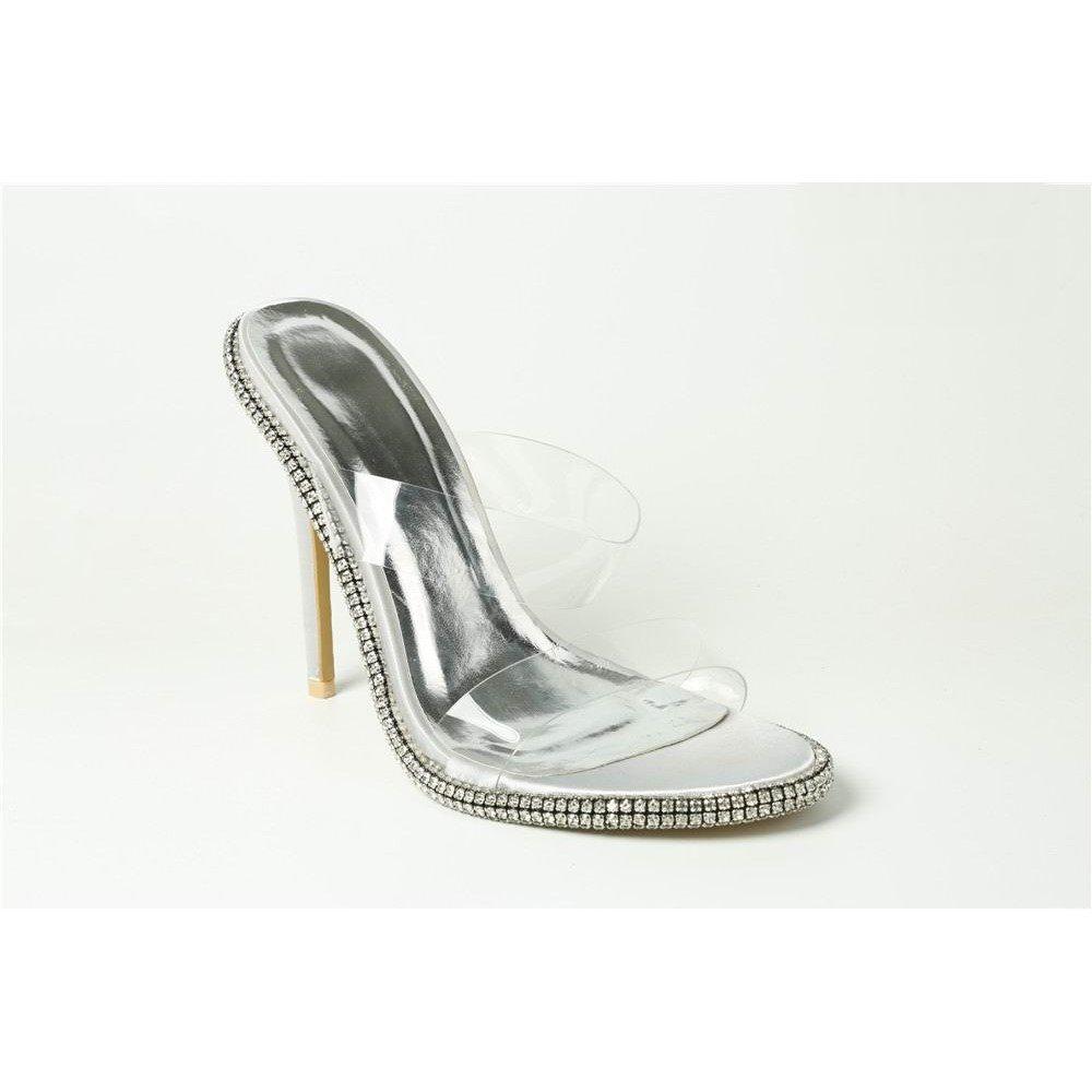 Silver Satin - Plain - Women's Flat Sandal - 2
