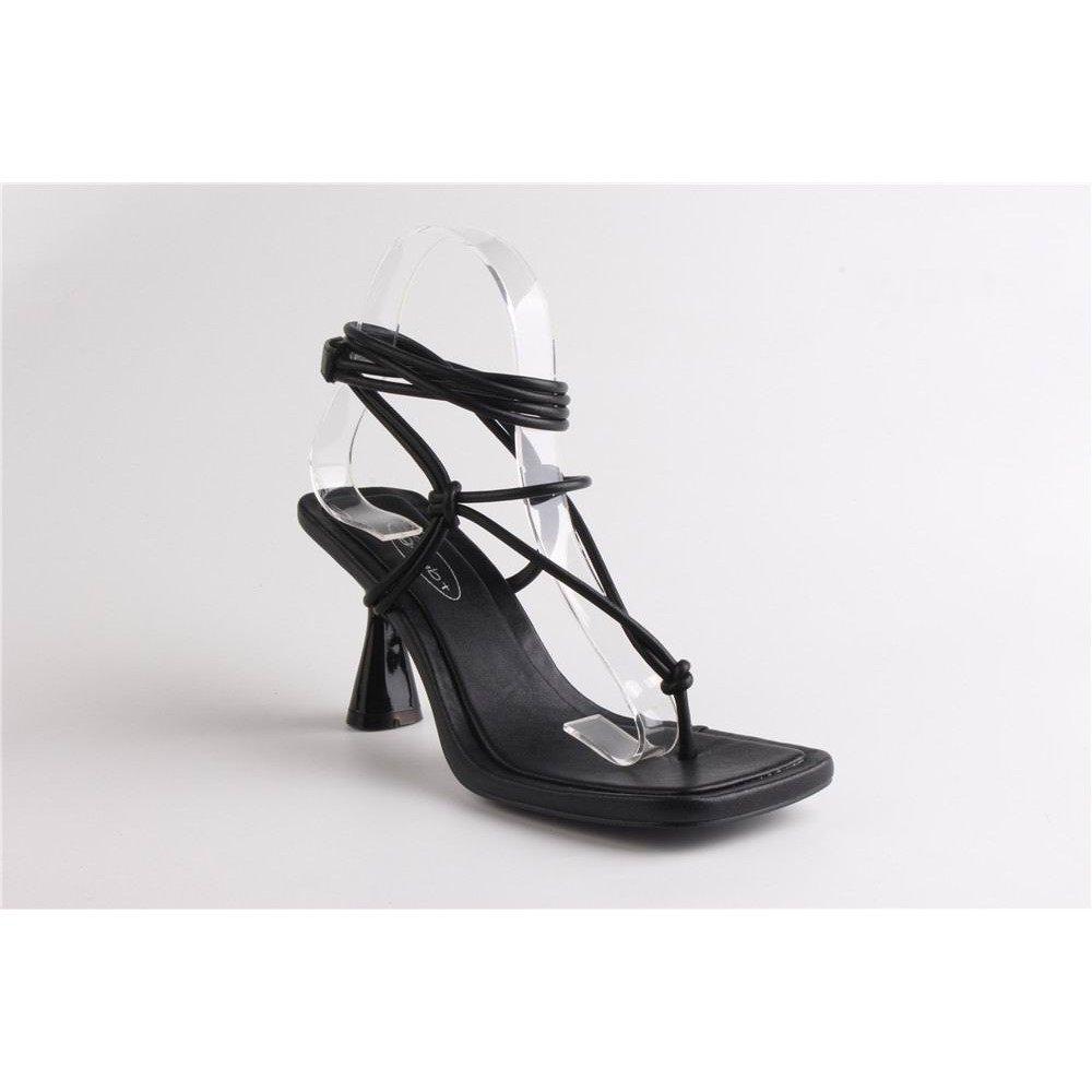 Black Pu - No Doubt - Strappy Kitten Heeled Sandal with Ankle Strap - 2