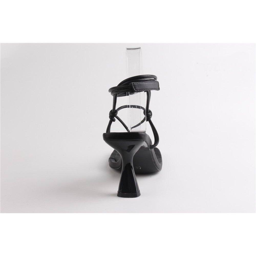 Black Pu - No Doubt - Strappy Kitten Heeled Sandal with Ankle Strap - 4