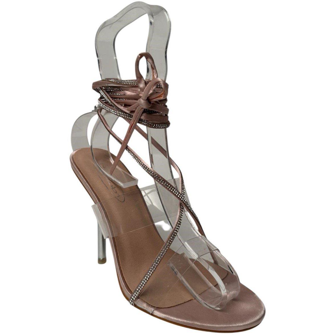 Champagne Satin - No Doubt - Women's Strappy Crystal Detail Flat Sandal - 2