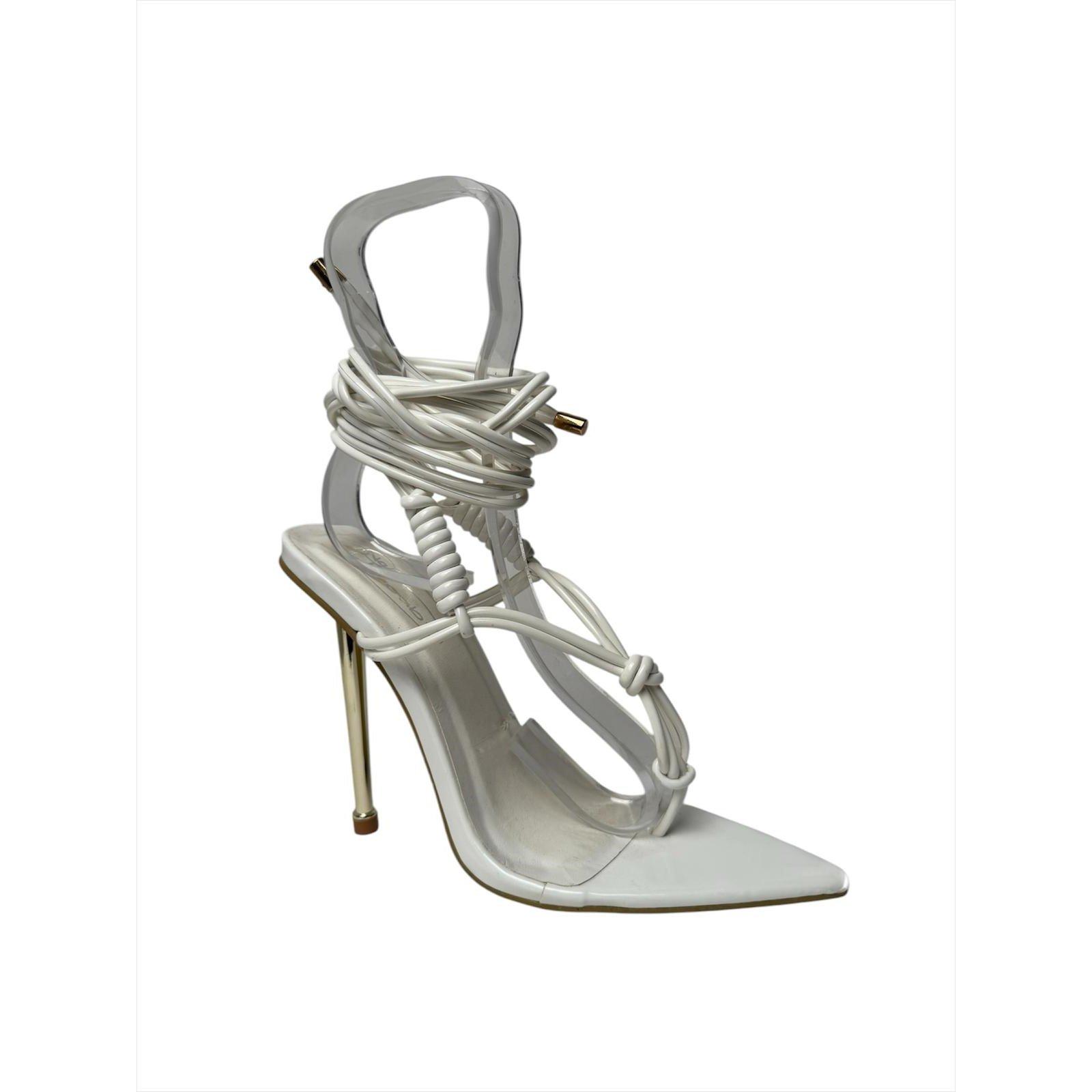 Hvid patent - No Doubt - Women's Pointed Toe Tie Strap Flat Sandal - 2