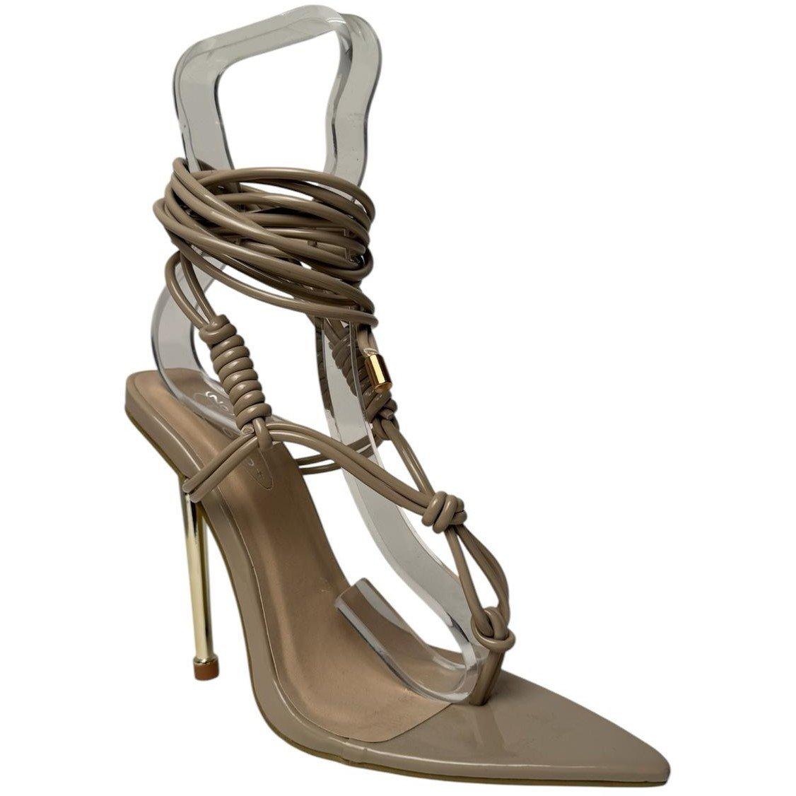 Nude Patent - No Doubt - Women's Pointed Toe Tie Strap Flat Sandal - 2