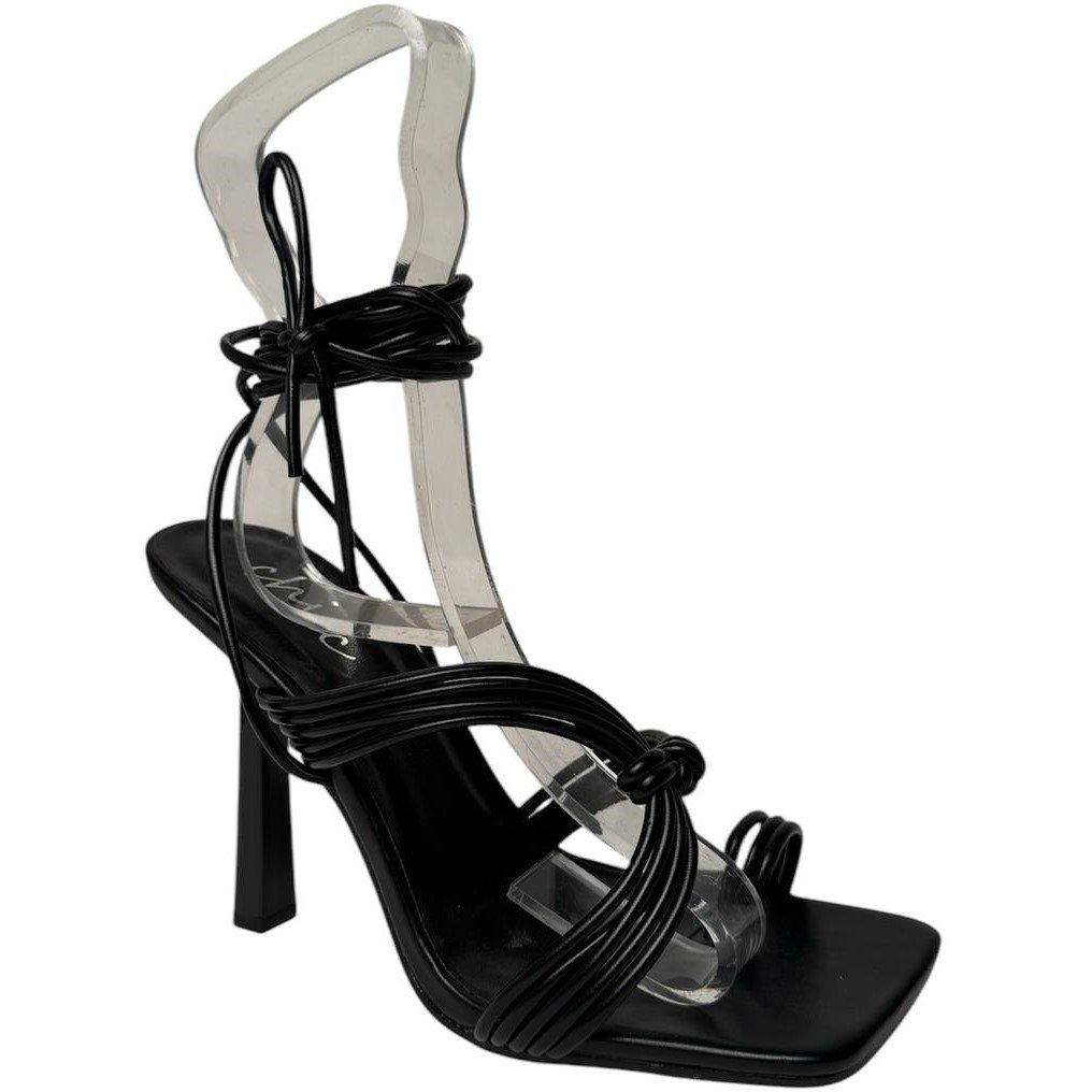 Black Pu - No Doubt - Strappy Knot Flat Sandal - 2
