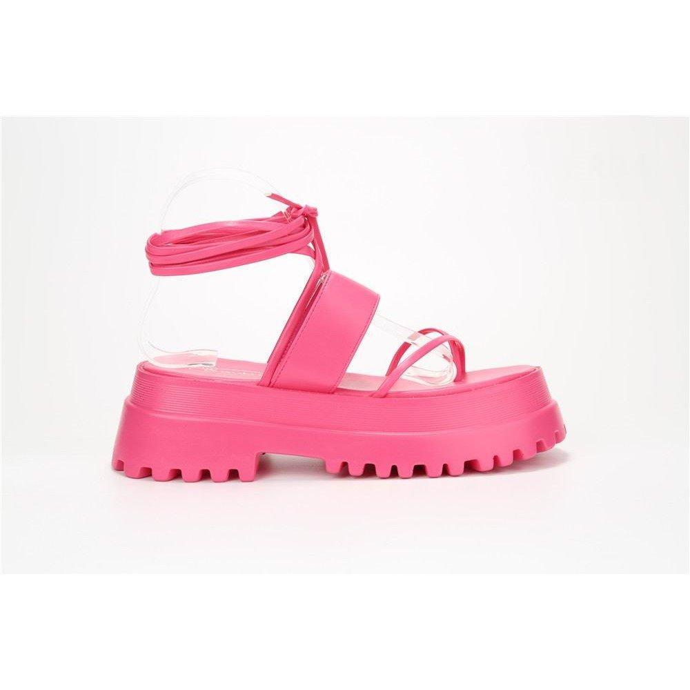 Fuchsia Pu - No Doubt - Women's Strappy Tie-Up Flatform Sandal - 1