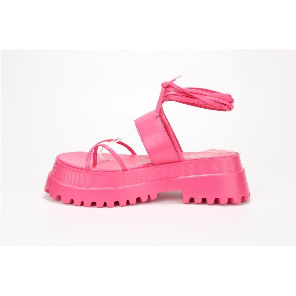 Fuksija Pu - No Doubt - Women's Strappy Tie-Up Flatform Sandal - 3