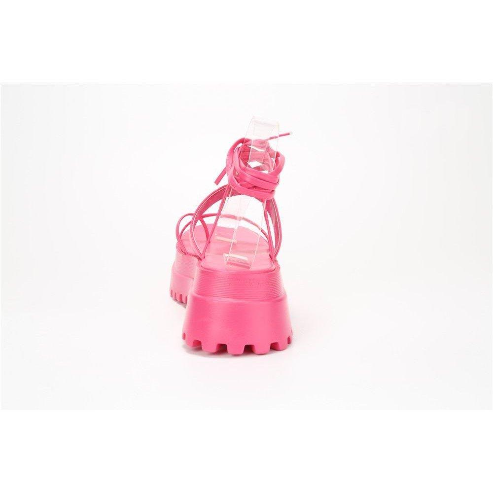Fuksija Pu - No Doubt - Women's Strappy Tie-Up Flatform Sandal - 4