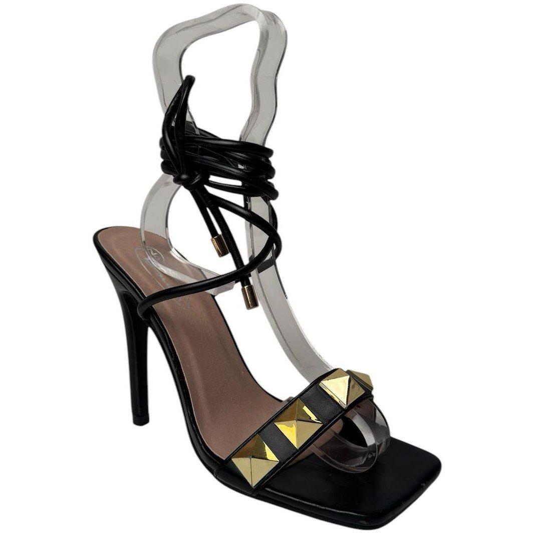 Sort PU - No Doubt - Strappy Studded Court Shoes - 2