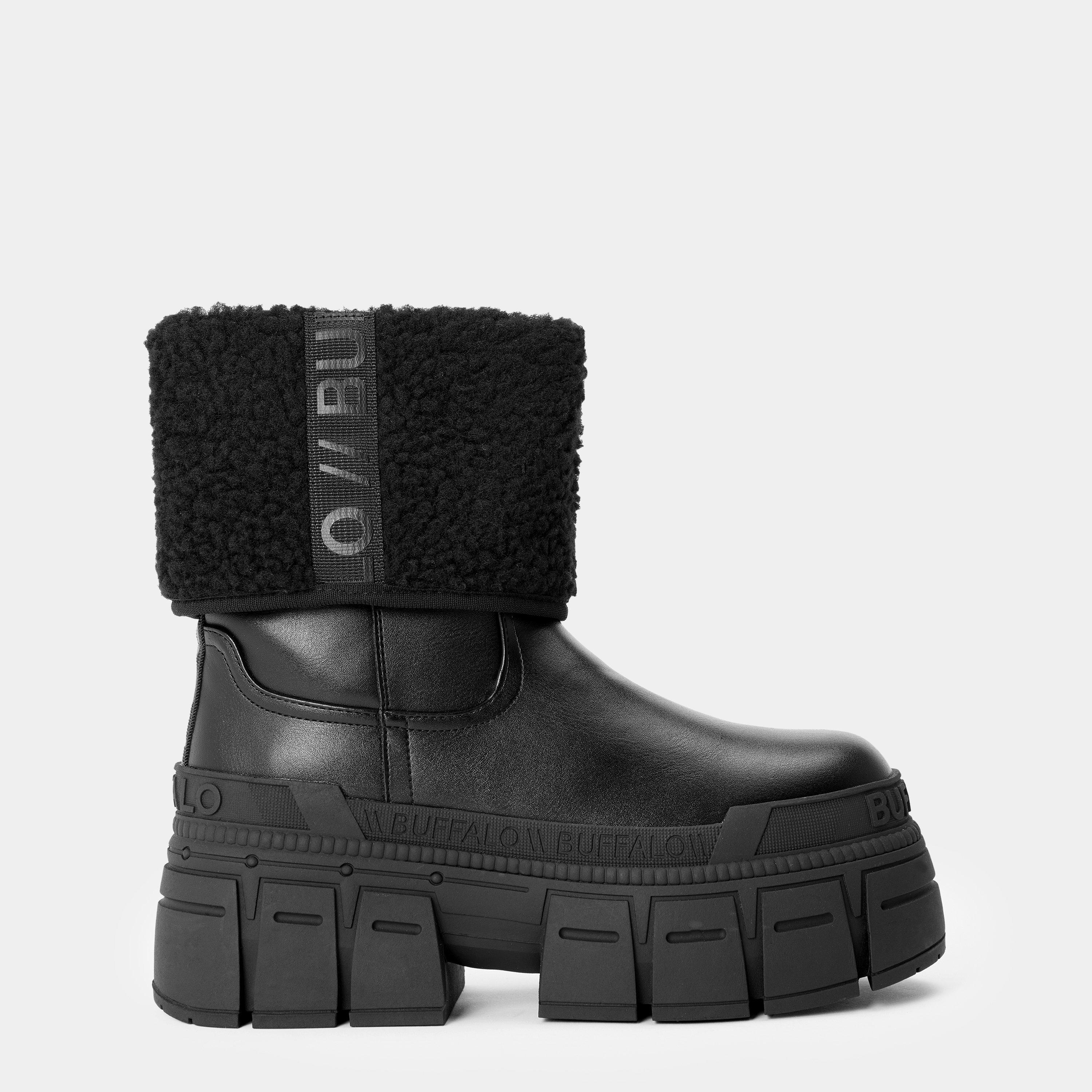 Black - Buffalo - Women's Fold Warm Platform Boots - 1