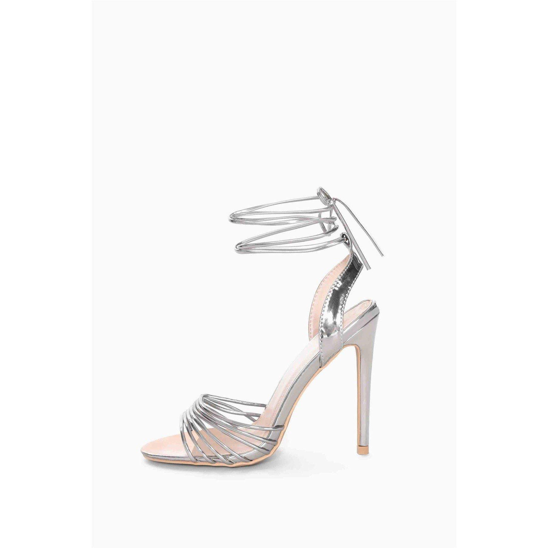 Silver - Glamorous - Strappy High-Heels - 3