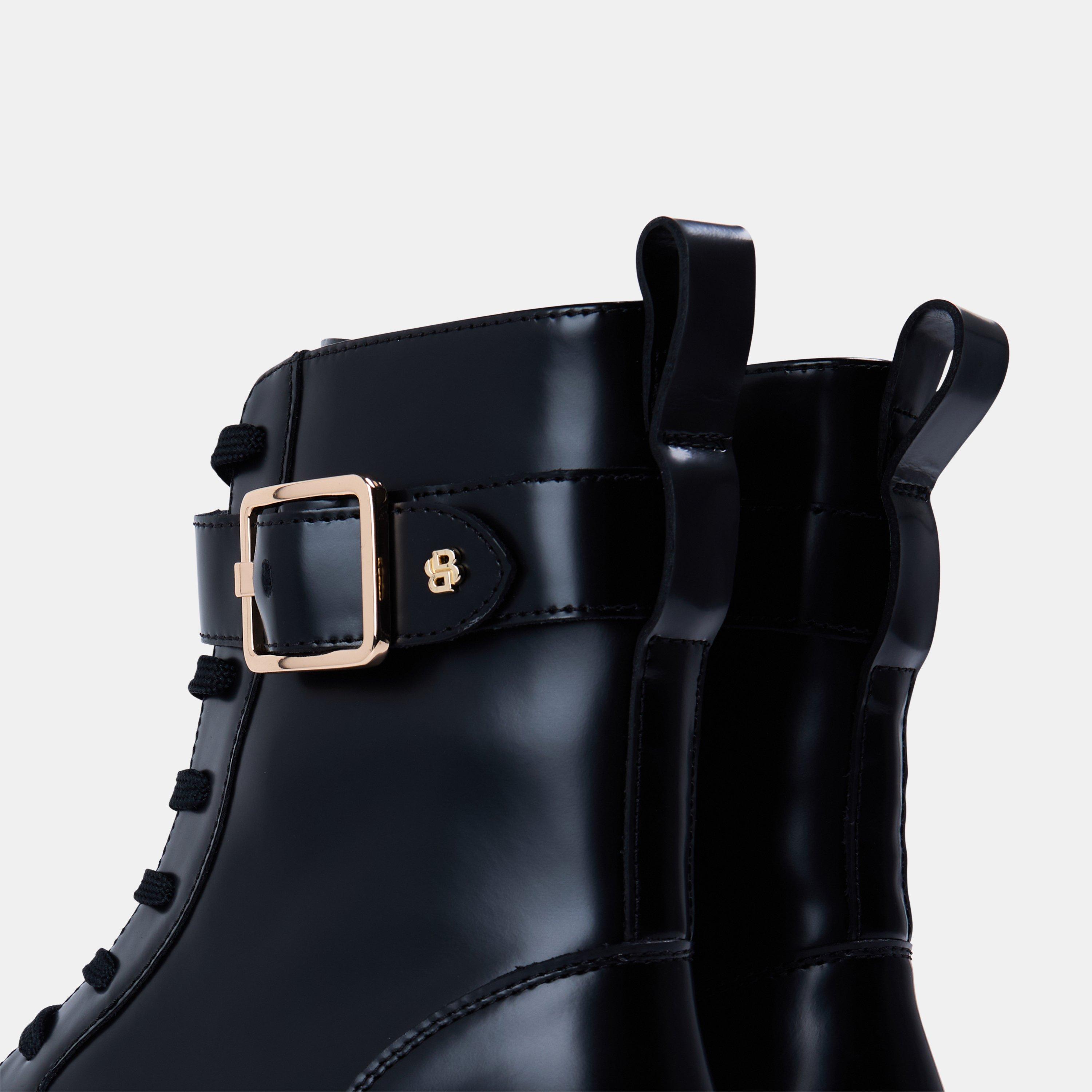 Black 001 - Boss - Women's Eleri Leather Biker Style Boots - 3