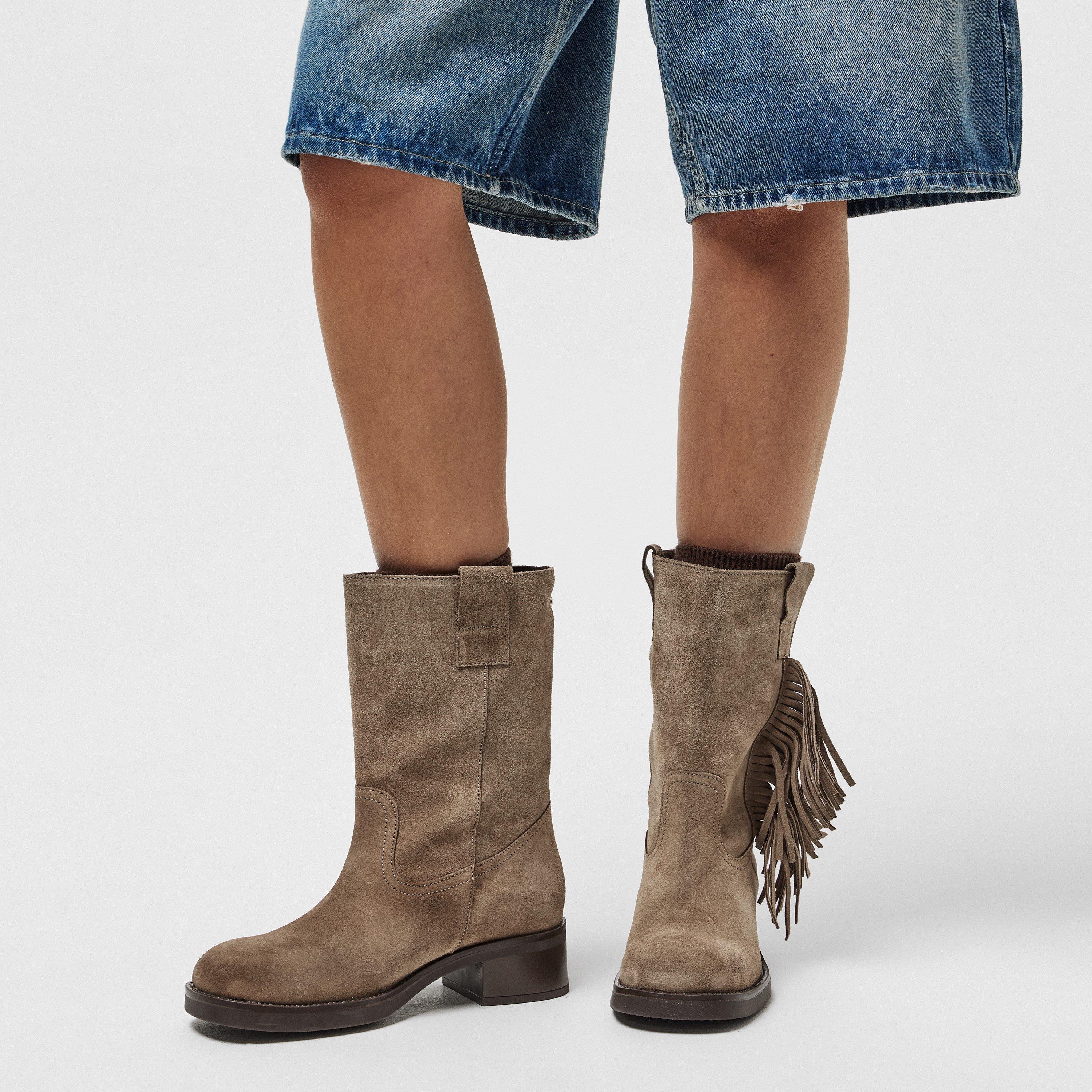 Taupe Suede - Steve Madden - Women's Benedict Biker Boots - 3