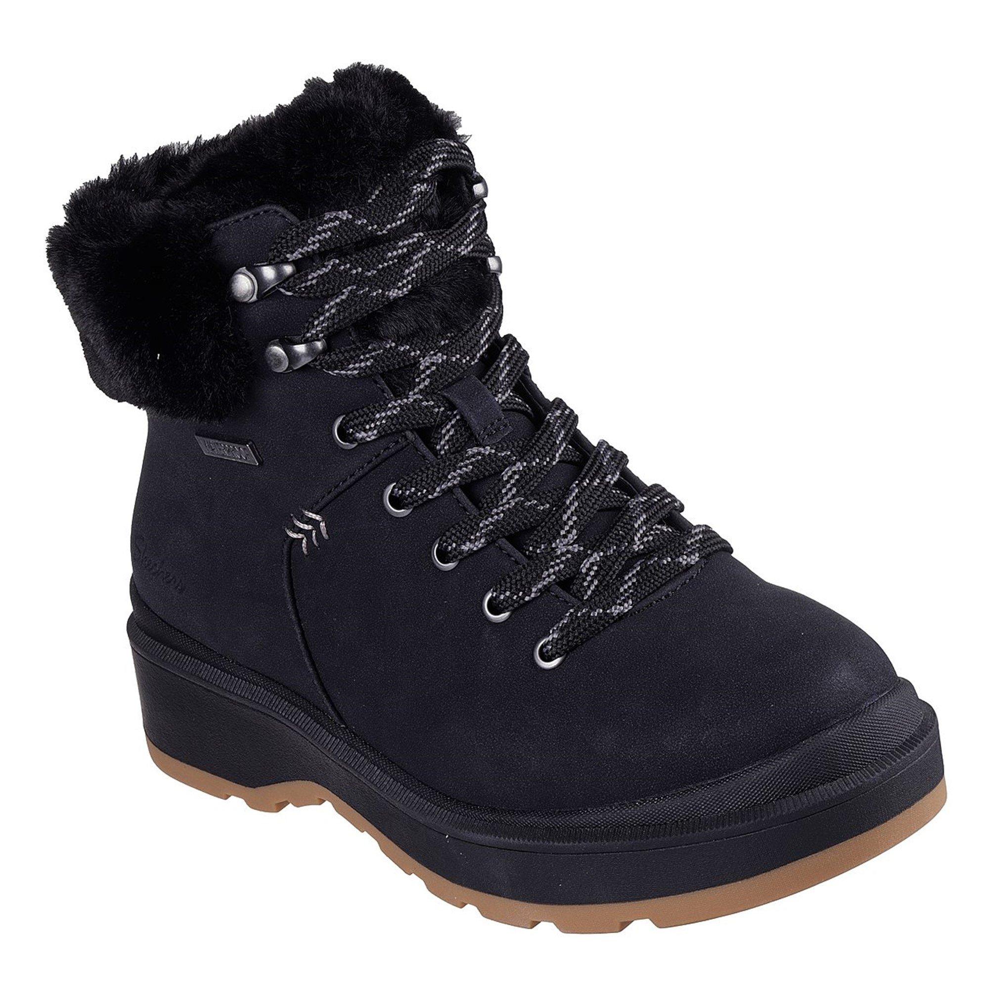 Black - Skechers - Cozy Fashion Hiker Lace Up Wedge Bo Rugged Boots Womens - 1
