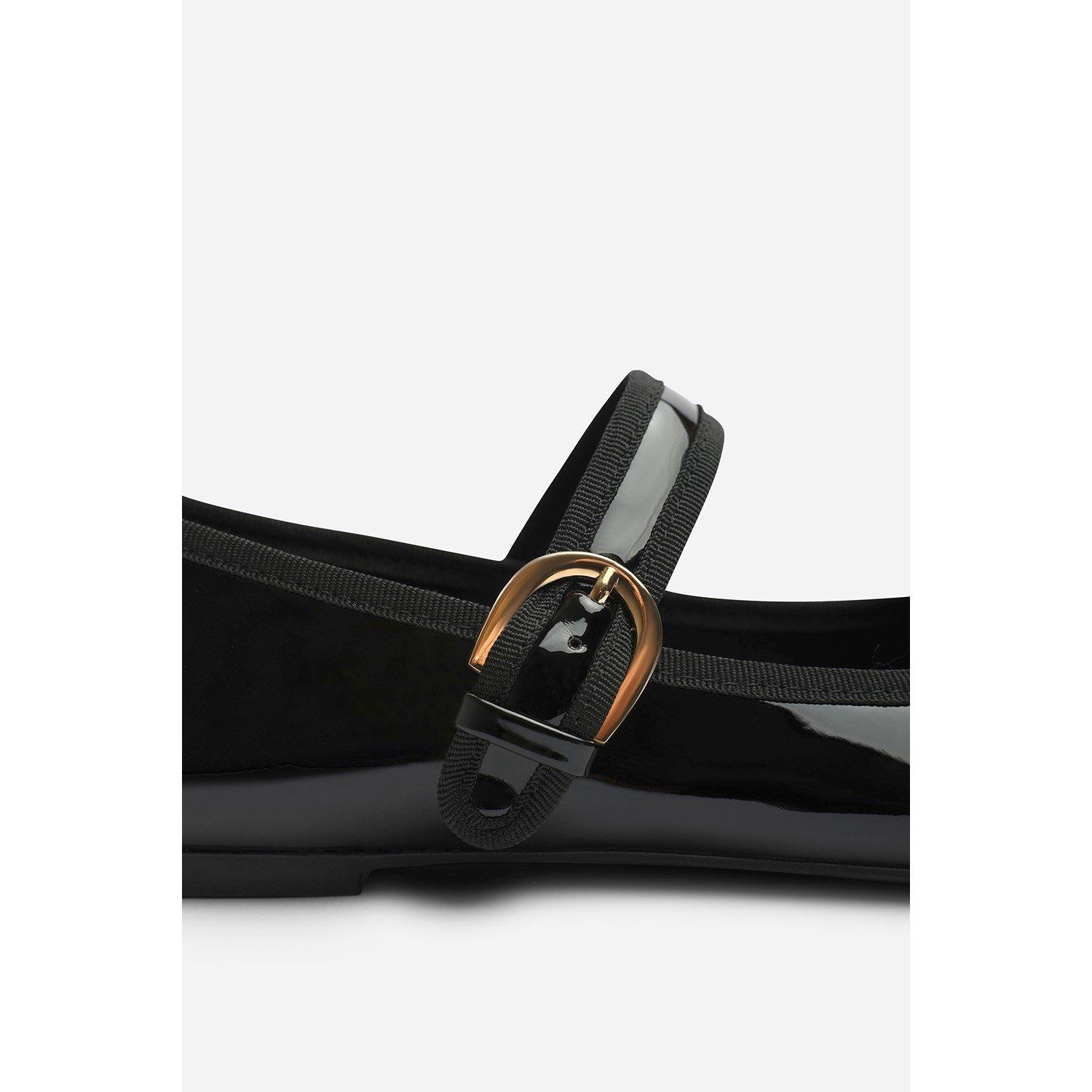 Black Patent - Wheres That From - Where’s Mary Jane Ballet Flats With Buckle Detail - 6