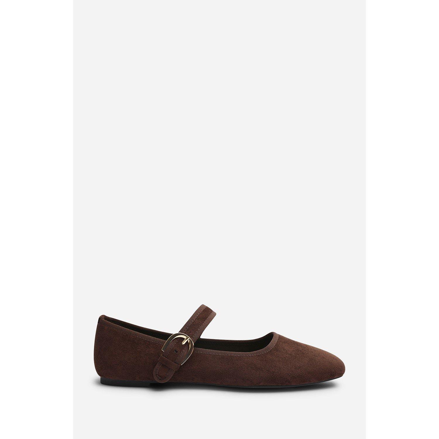 Brown Suede - Wheres That From - Where’s Mary Jane Ballet Flats With Buckle Detail - 2