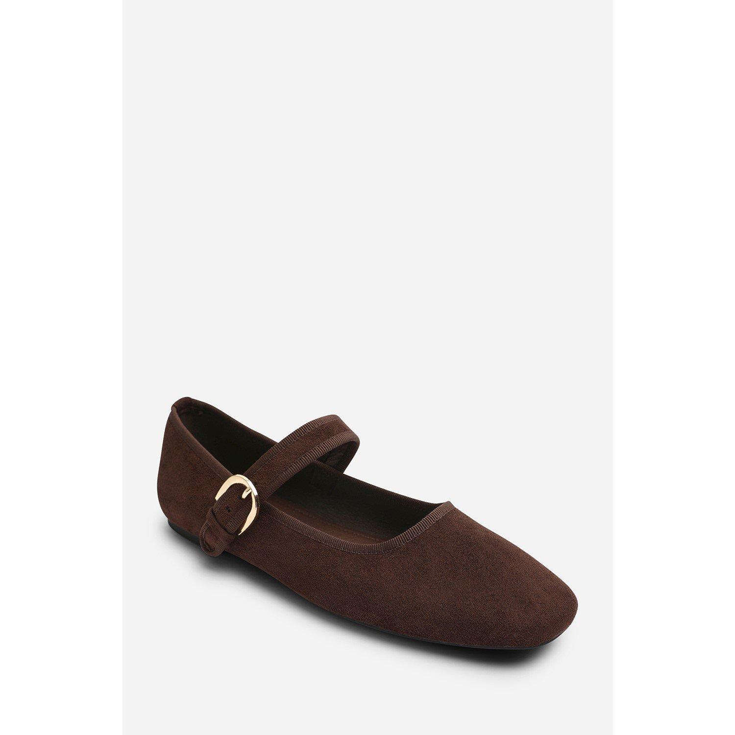 Brown Suede - Wheres That From - Where’s Mary Jane Ballet Flats With Buckle Detail - 3
