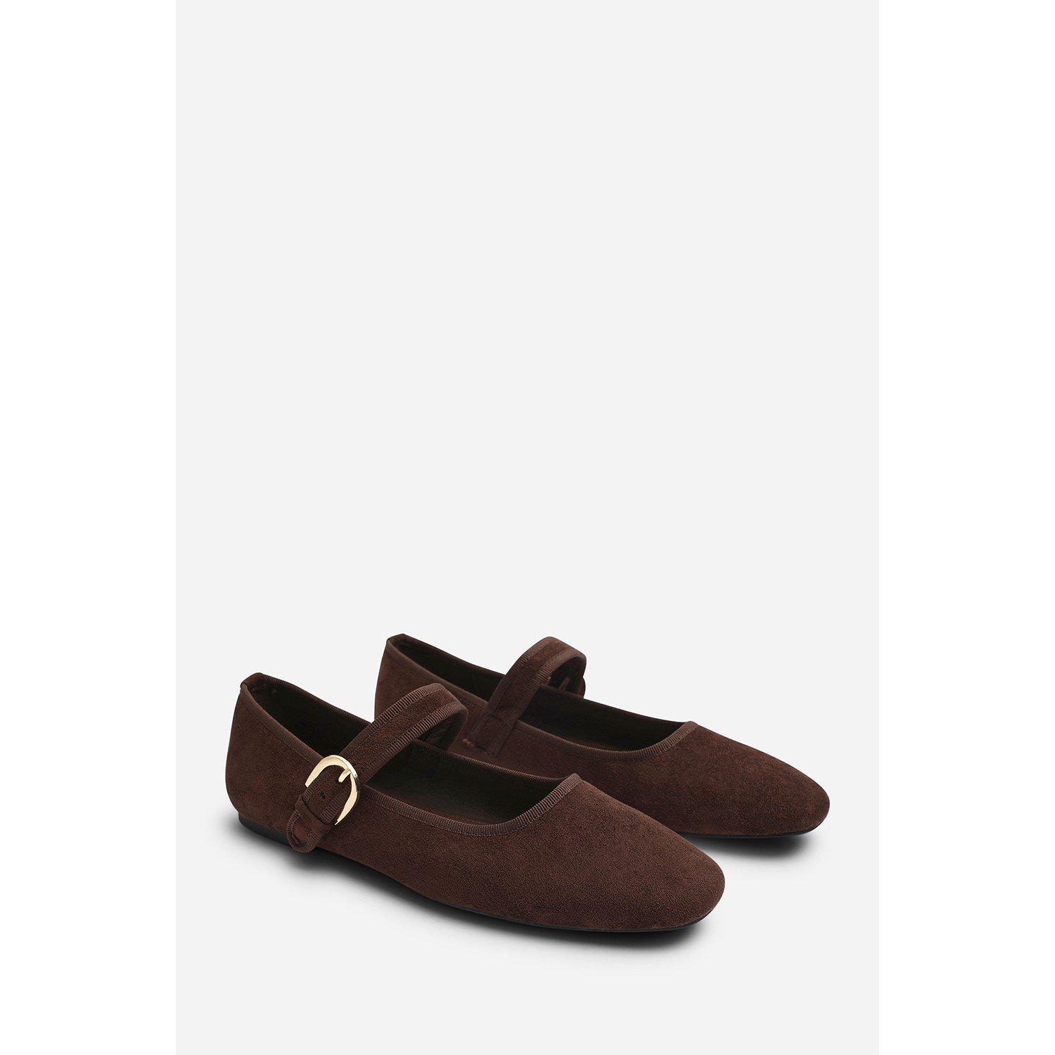 Brown Suede - Wheres That From - Where’s Mary Jane Ballet Flats With Buckle Detail - 4