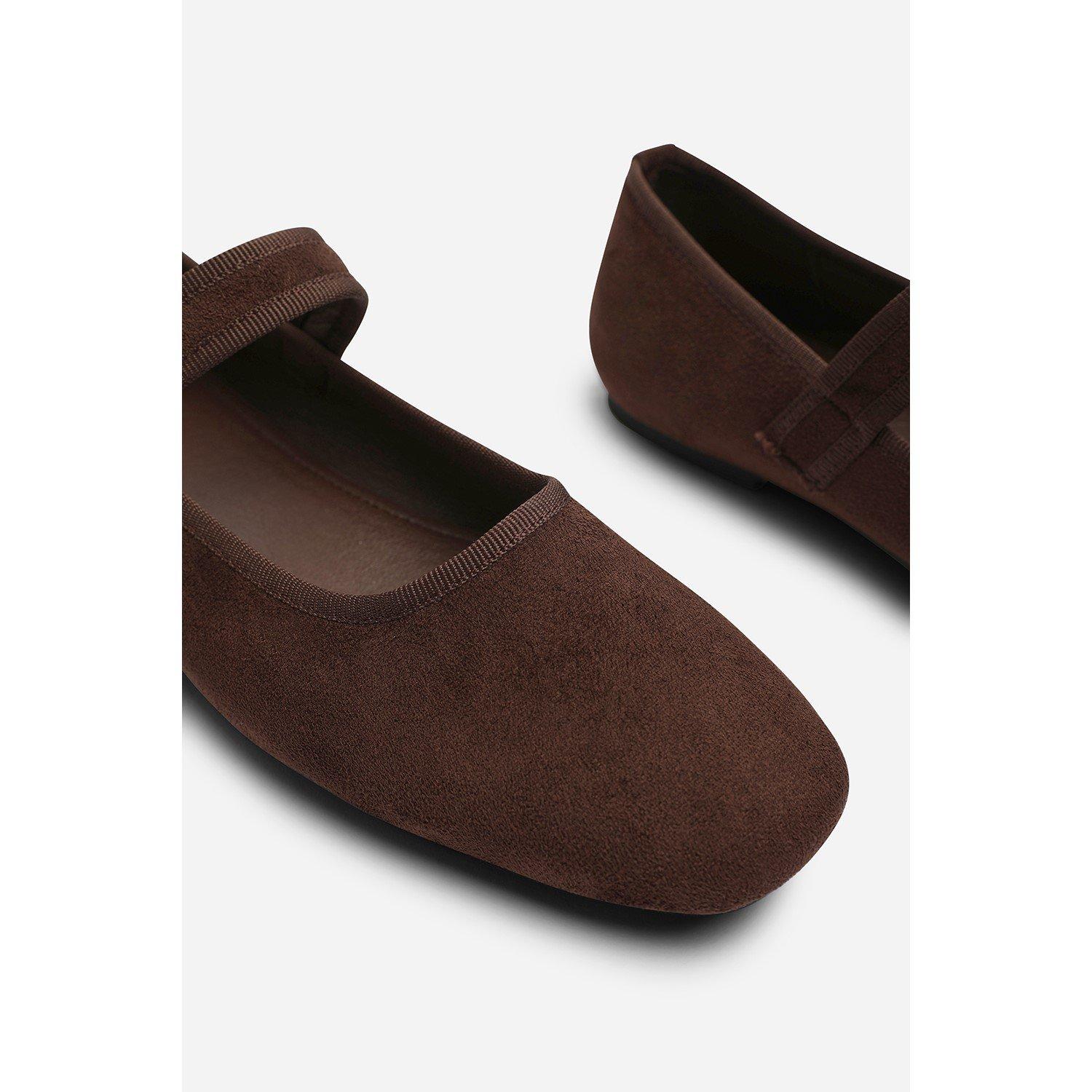Brown Suede - Wheres That From - Where’s Mary Jane Ballet Flats With Buckle Detail - 5