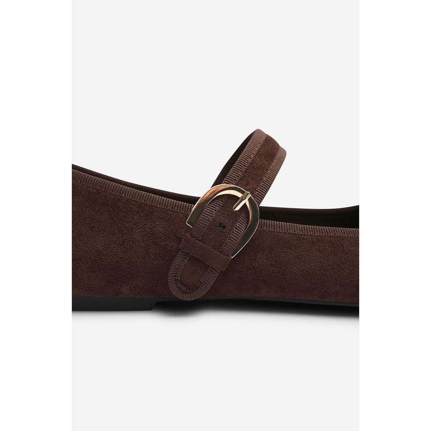 Brown Suede - Wheres That From - Where’s Mary Jane Ballet Flats With Buckle Detail - 6