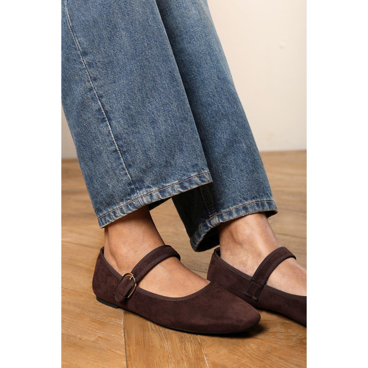 Brown Suede - Wheres That From - Where’s Mary Jane Ballet Flats With Buckle Detail - 7
