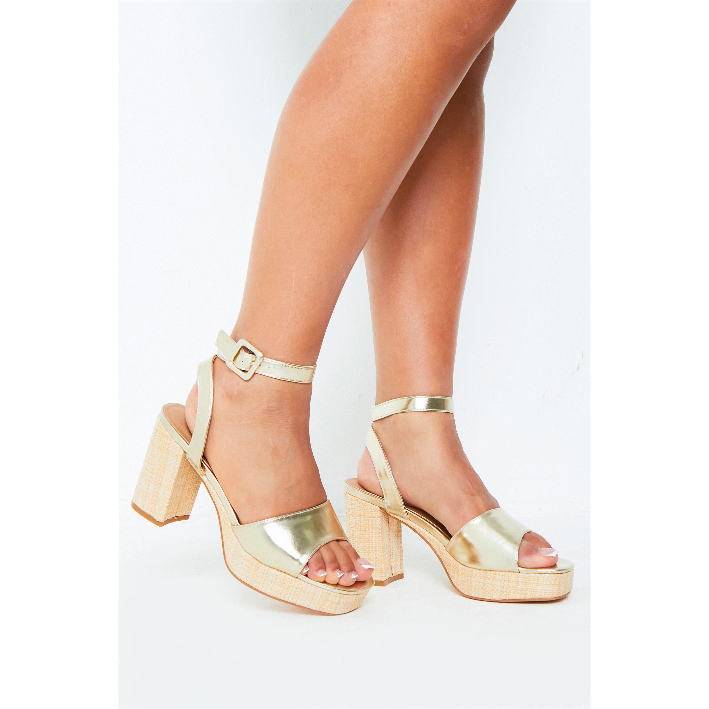 Gold - Missy Empire - Gold Strap Block Platform Heeled Sandals - 2