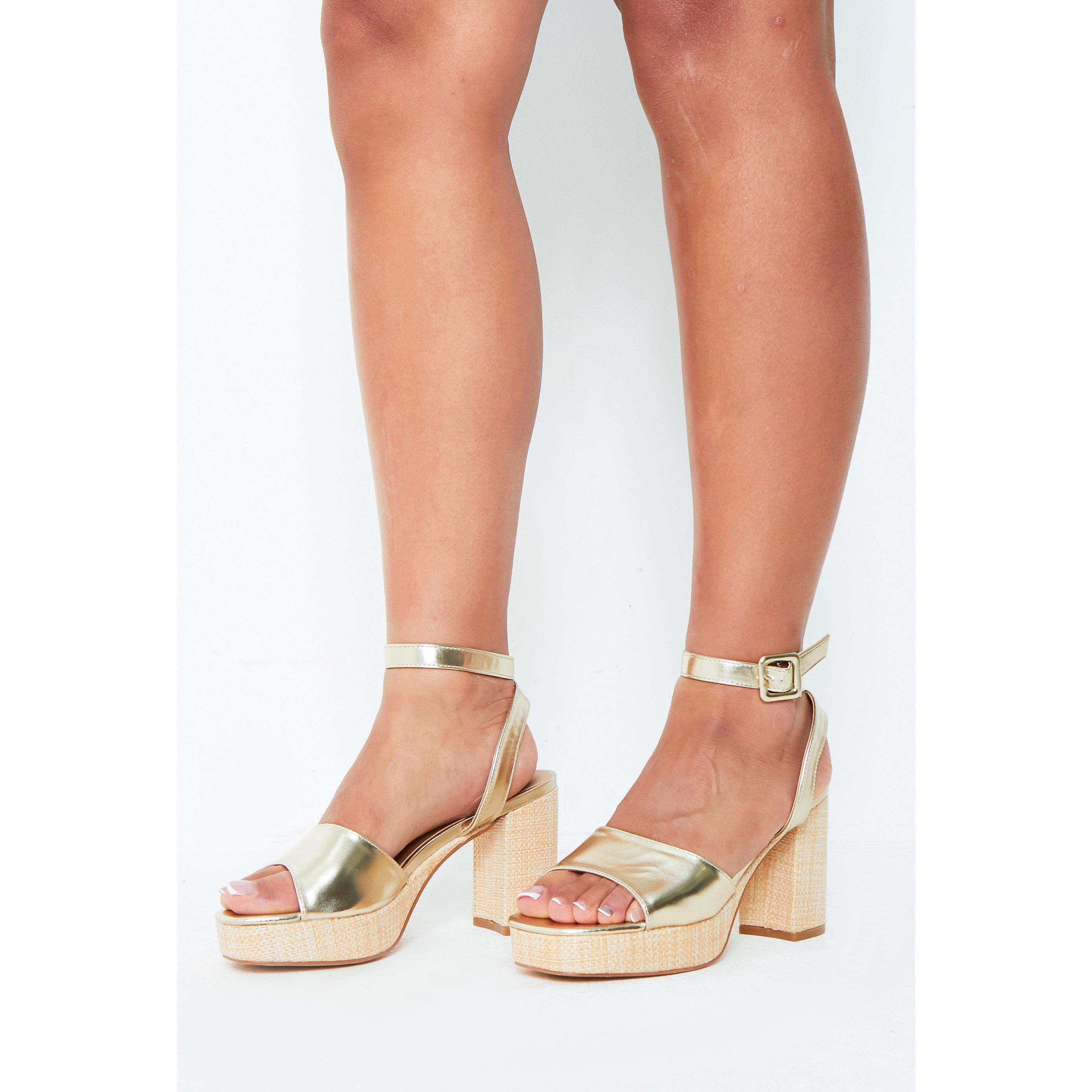 Gold - Missy Empire - Gold Strap Block Platform Heeled Sandals - 3