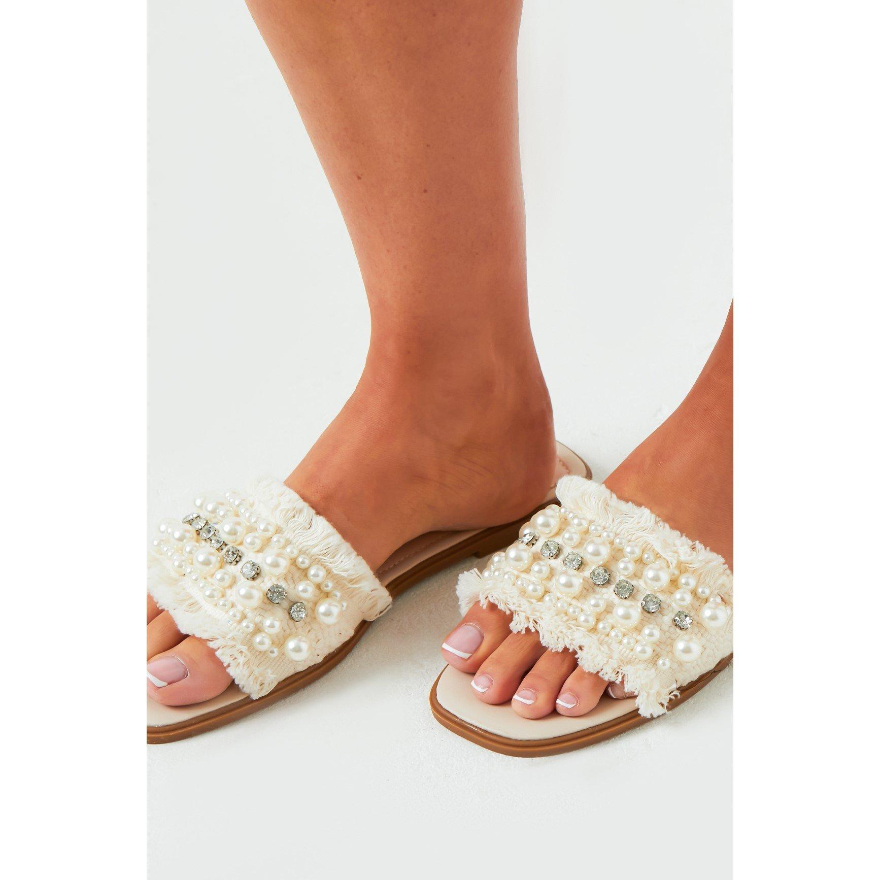 Cream - Missy Empire - Diamante Vamp Espadrille Flatform Sandals - 3