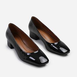 Wheres That From Black Patent Square Toe Block Heels Ladies