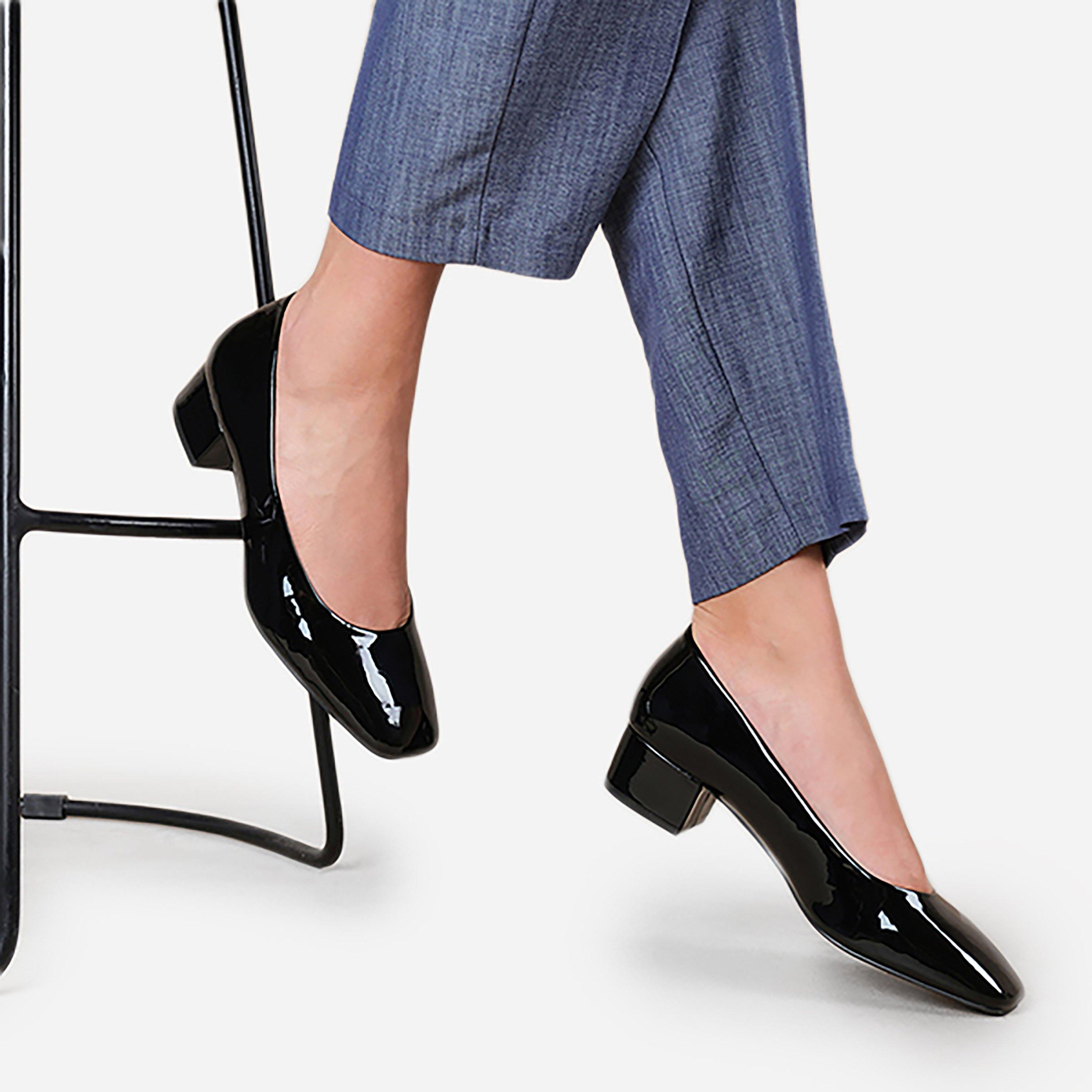 Blk Pnt - Wheres That From - Black Patent Square Toe Block Heels Ladies - 2