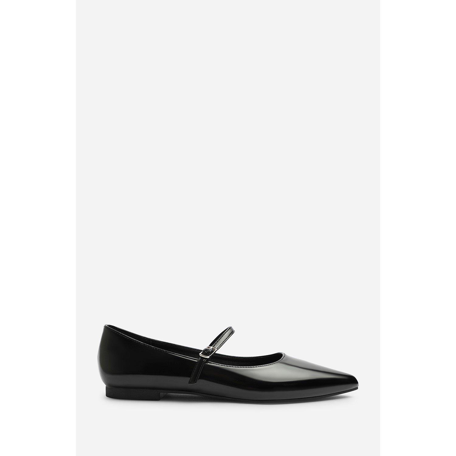 Black Patent - Wheres That From - Where’s Pointed Toe Mary Jane Front Strap Ballet Flats - 2