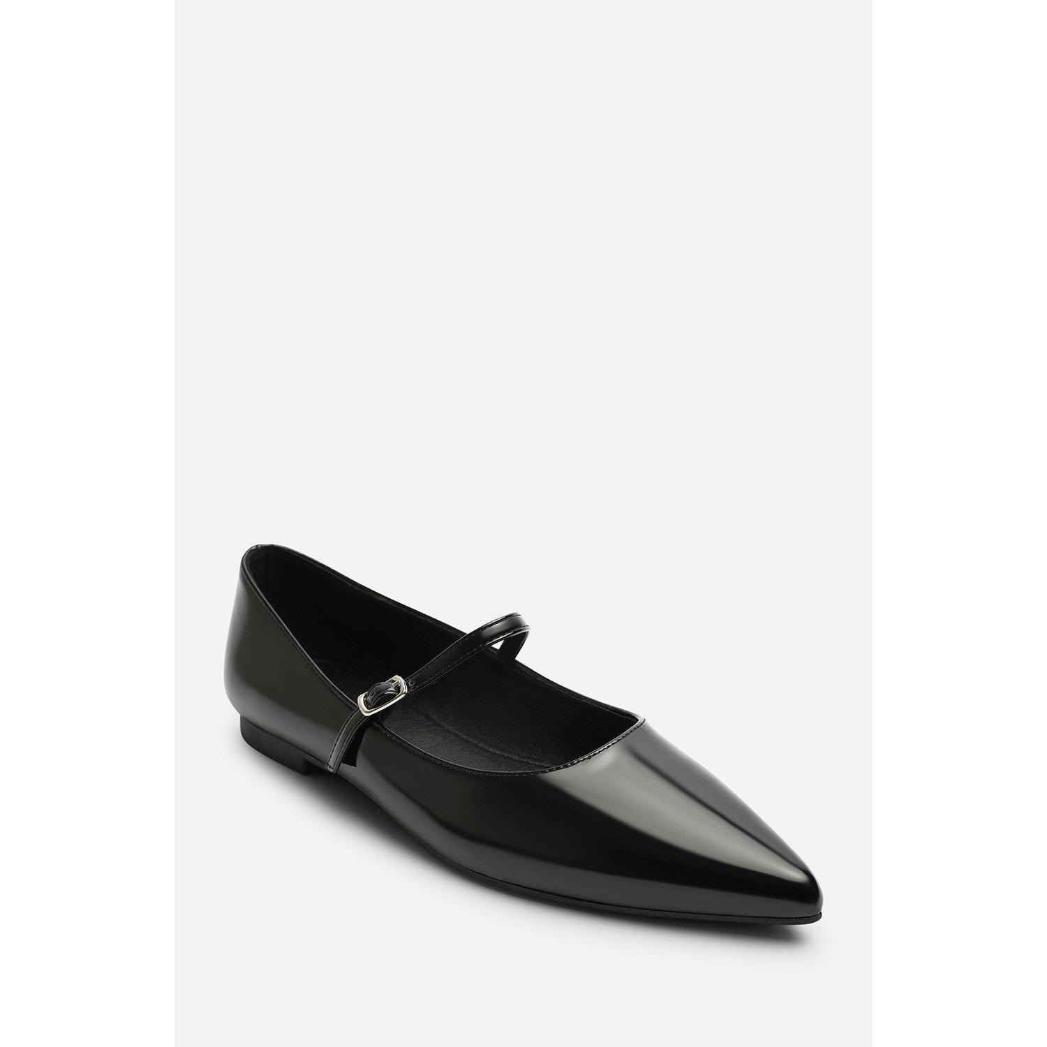 Black Patent - Wheres That From - Where’s Pointed Toe Mary Jane Front Strap Ballet Flats - 3