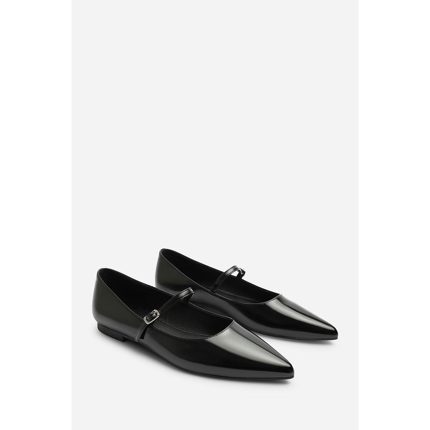 Black Patent - Wheres That From - Where’s Pointed Toe Mary Jane Front Strap Ballet Flats - 4