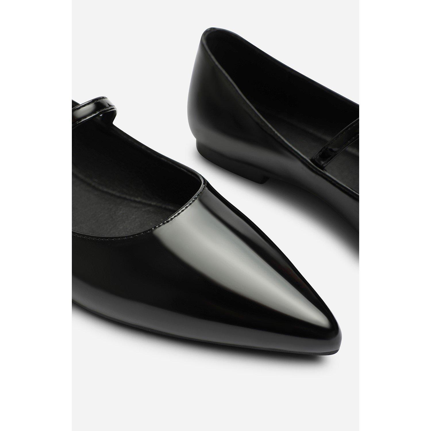 Black Patent - Wheres That From - Where’s Pointed Toe Mary Jane Front Strap Ballet Flats - 5