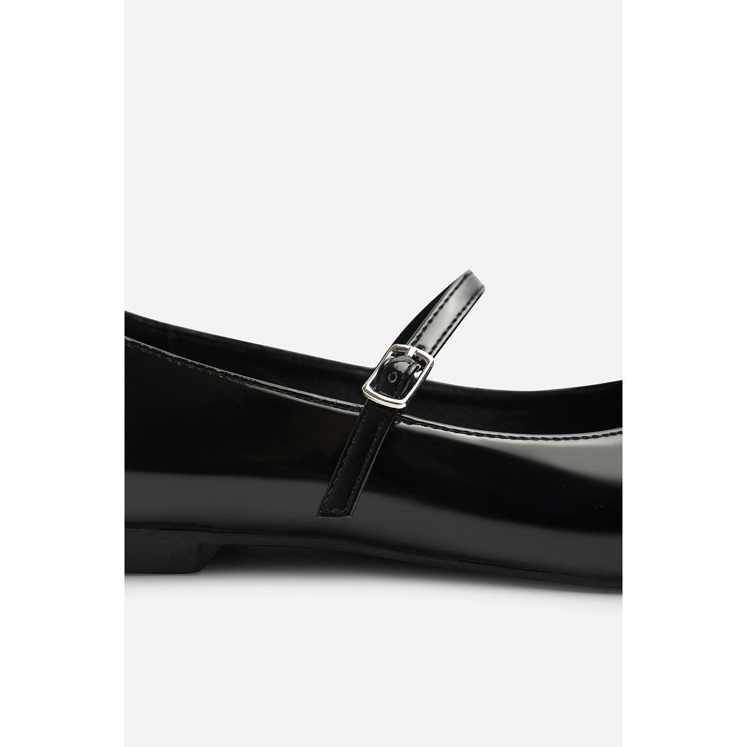 Black Patent - Wheres That From - Where’s Pointed Toe Mary Jane Front Strap Ballet Flats - 6