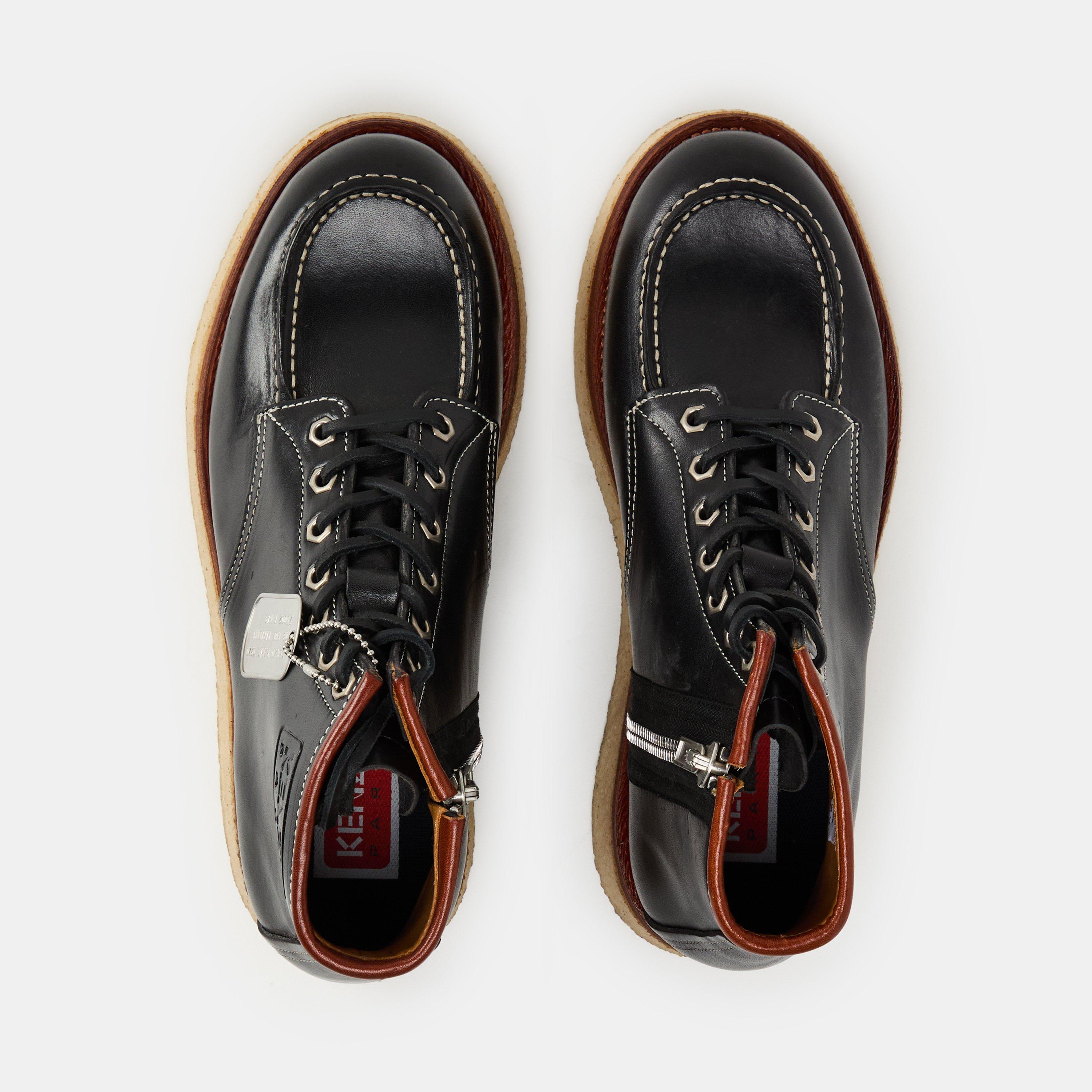 Black - Kenzo - Men's Zip and Lace-Up Plush Flat Ankle Boots - 4