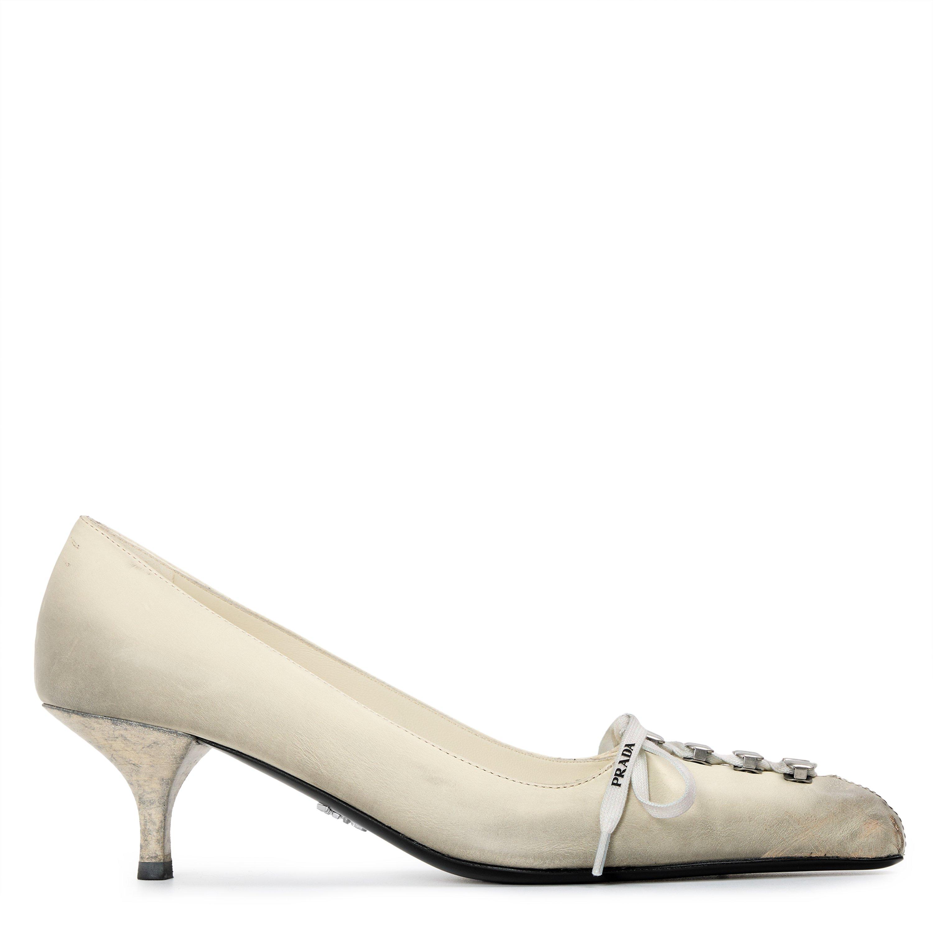 White - Prada - Prada Lace Up Heel 5 Ld64 - 1