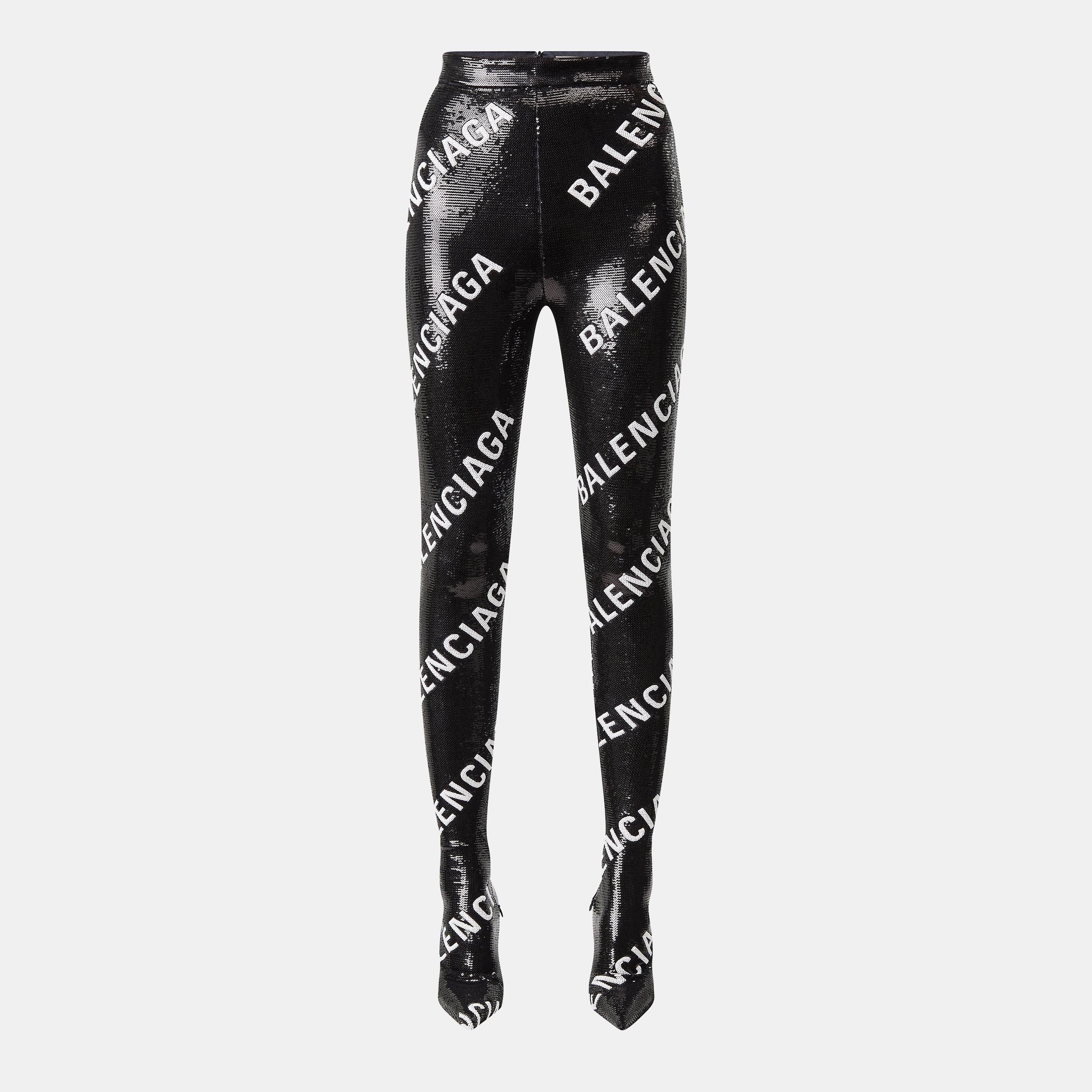 Black/White - Balenciaga - Sequinned Sock Boot Leggings - 1