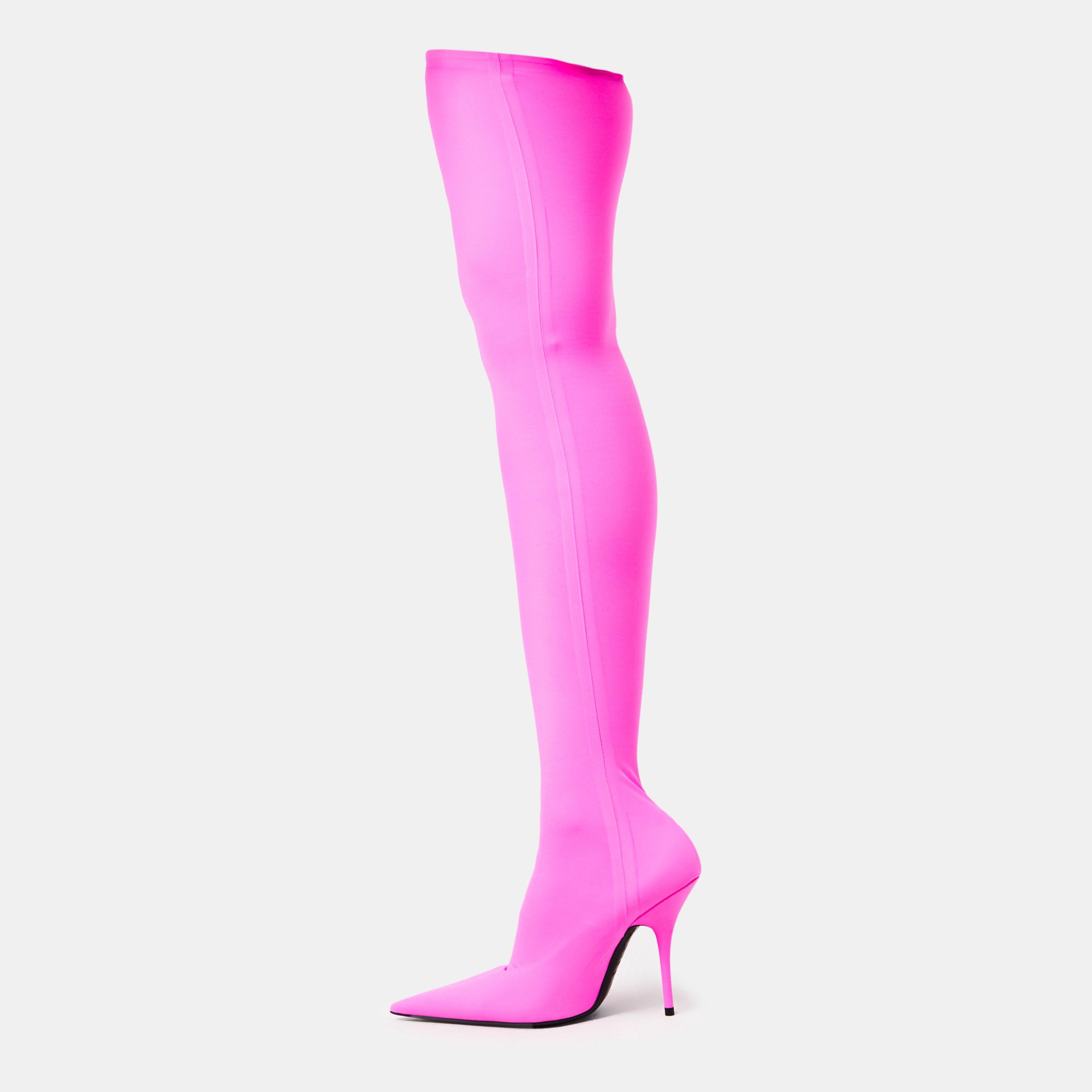 Neon Pink/White - Balenciaga - Women's Over the Knee Boots, Style Boots - 2