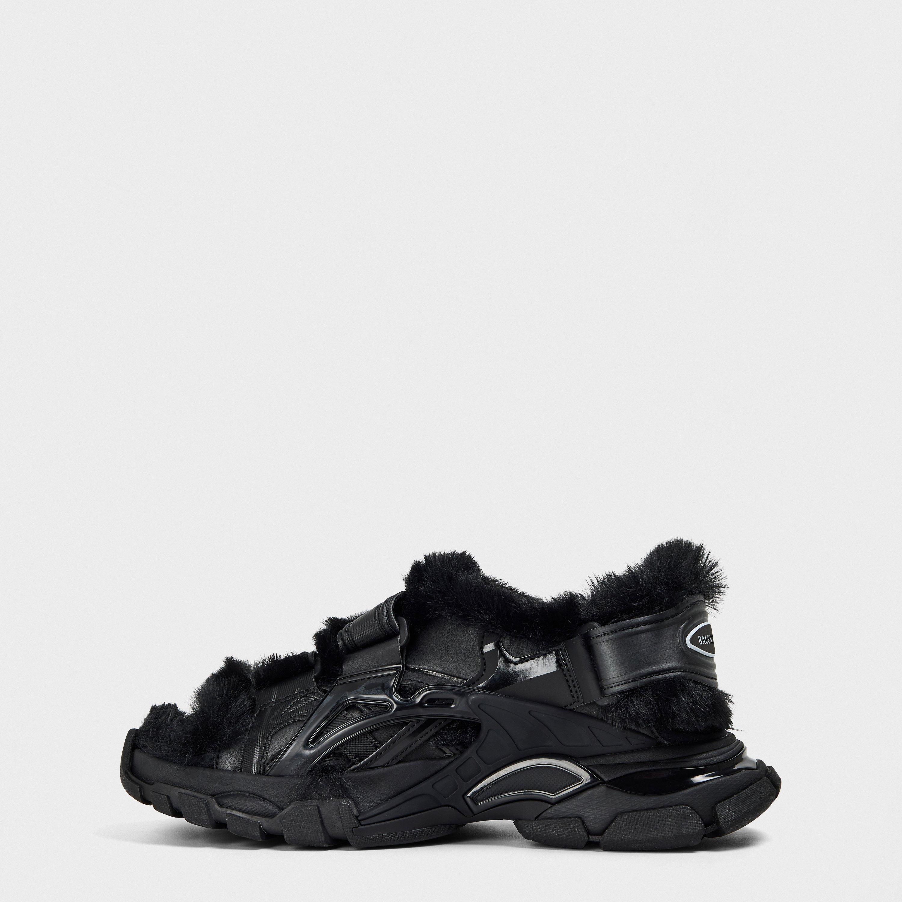 Black/Black Fur - Balenciaga - Track Faux-Shearling Sandals - 2
