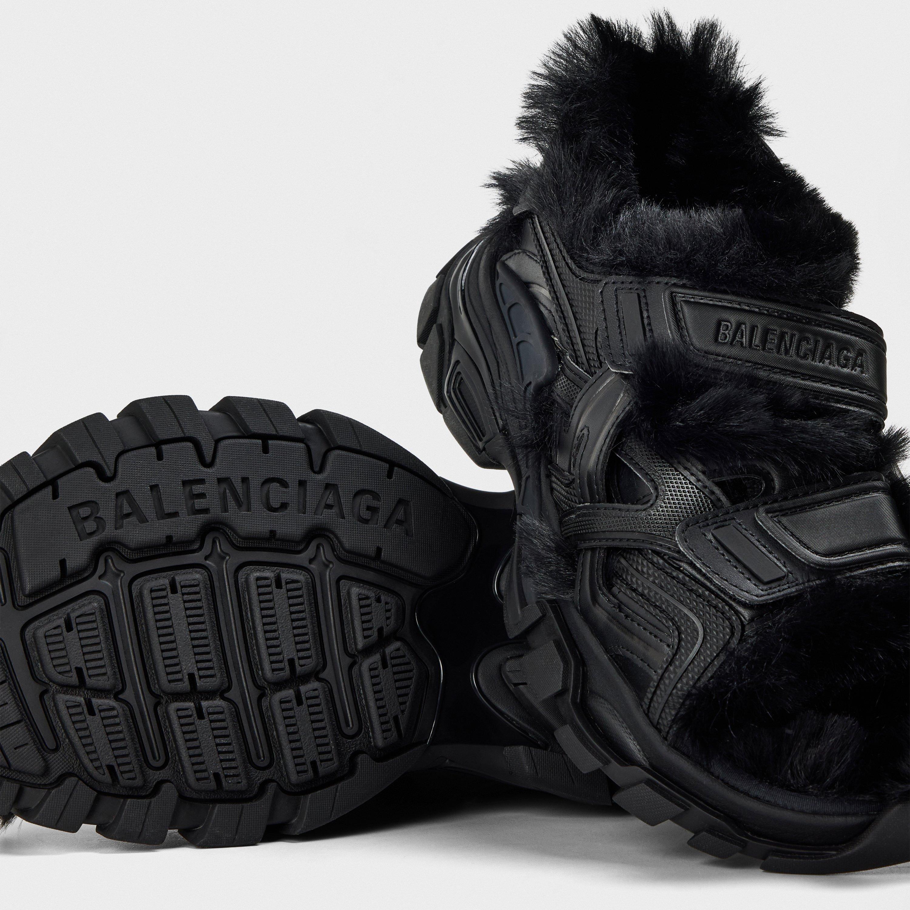 Black/Black Fur - Balenciaga - Track Faux-Shearling Sandals - 4