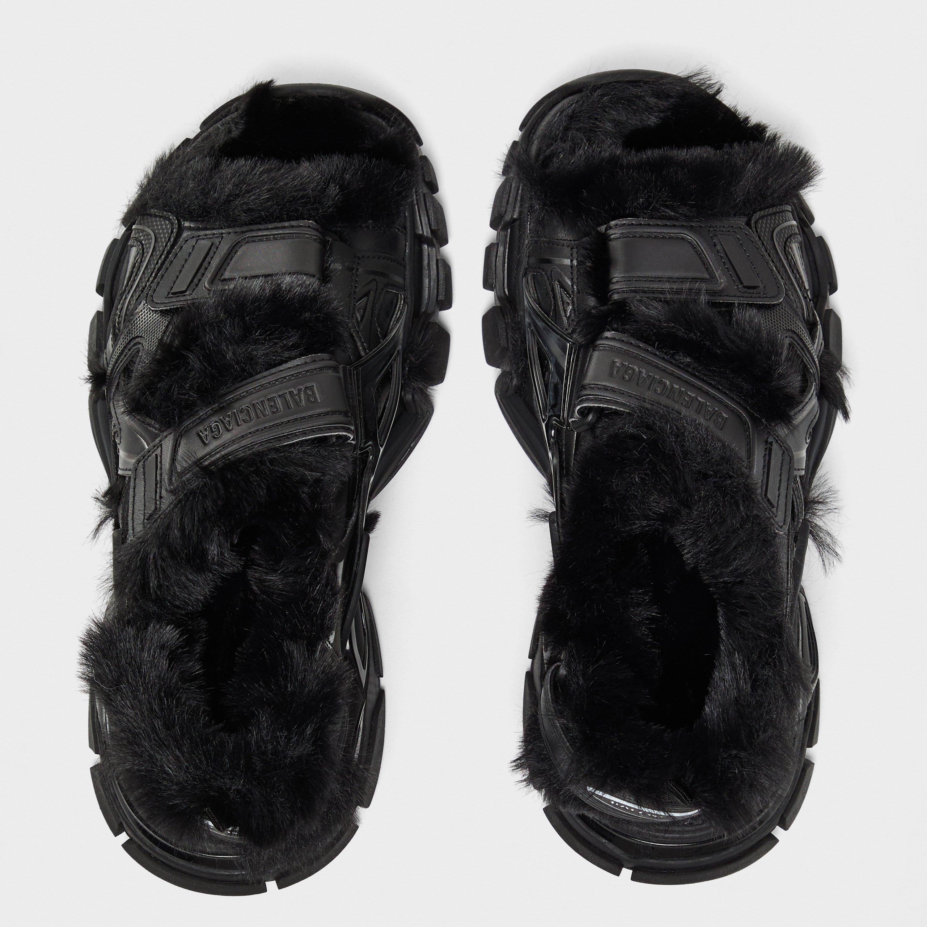 Black/Black Fur - Balenciaga - Track Faux-Shearling Sandals - 5
