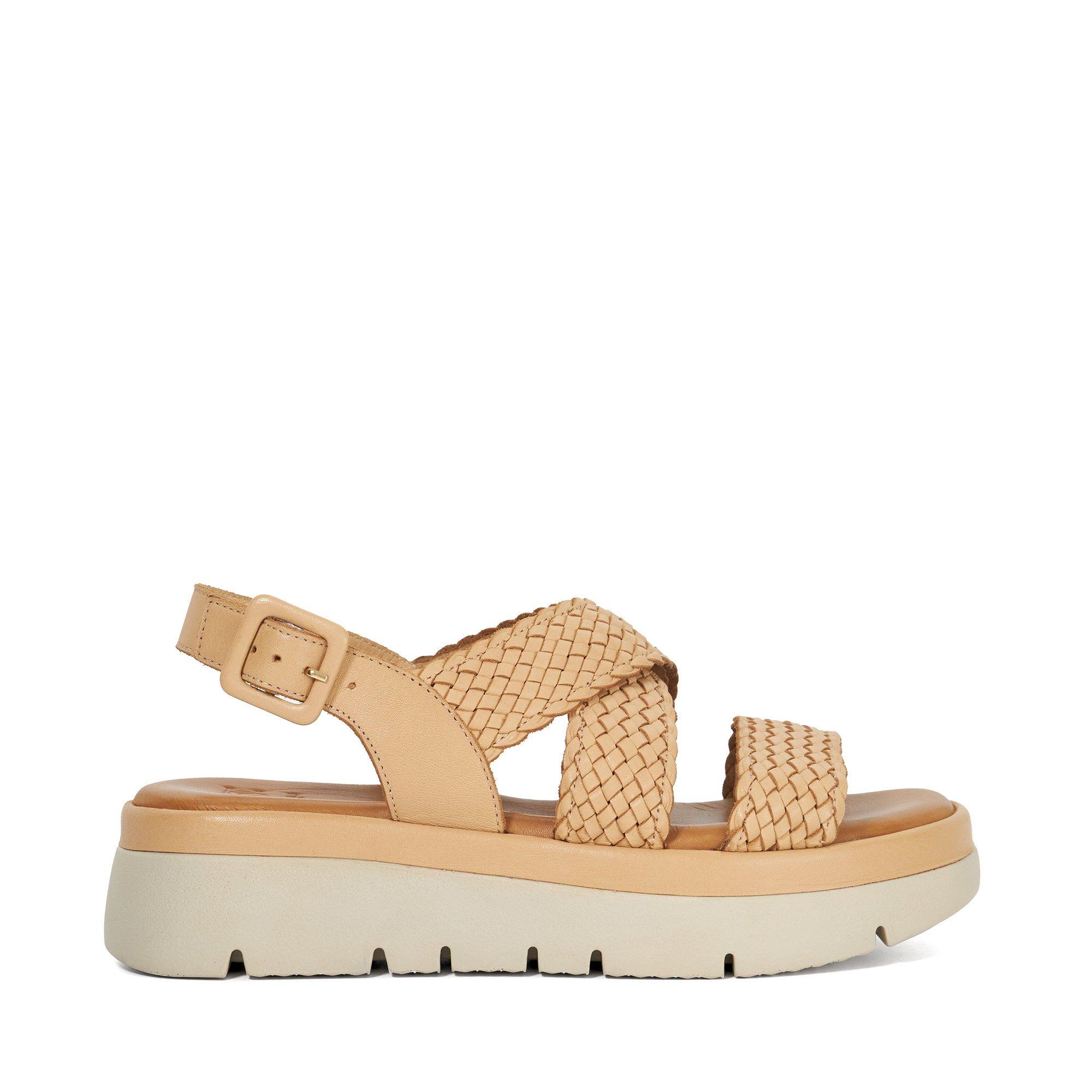 CAMEL - Dune London - Women's Lorro Open-Toe Leather Flat Sandals - 1