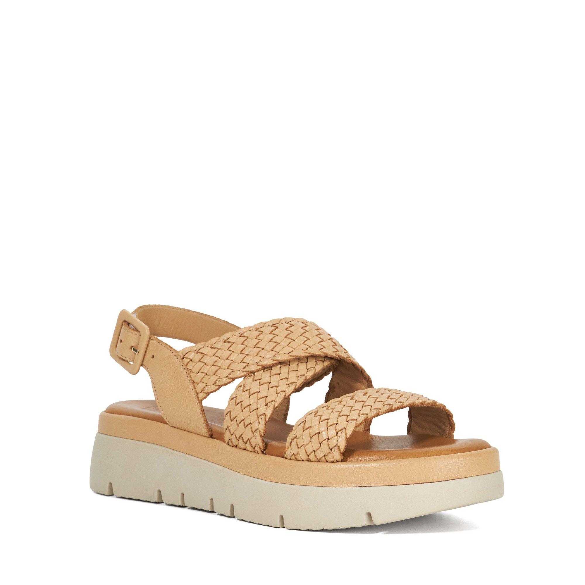 CAMEL - Dune London - Women's Lorro Open-Toe Leather Flat Sandals - 2