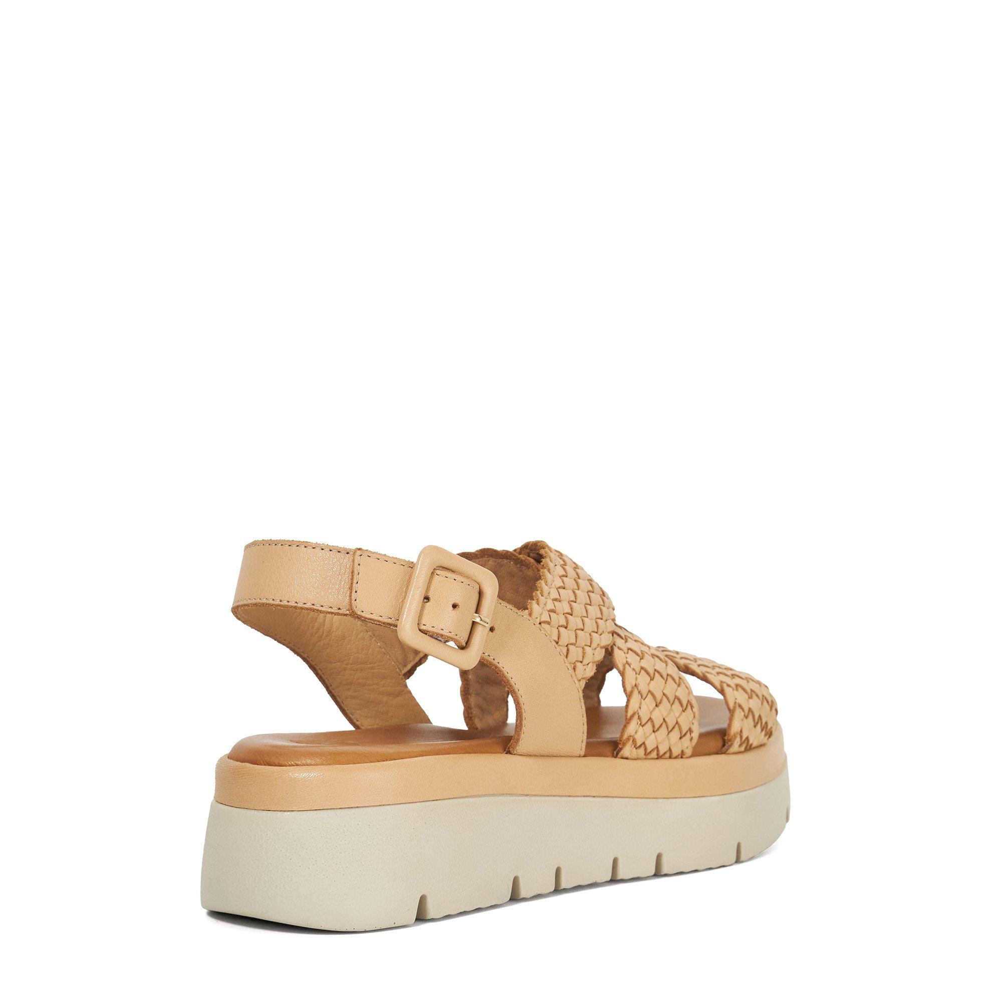CAMEL - Dune London - Women's Lorro Open-Toe Leather Flat Sandals - 3