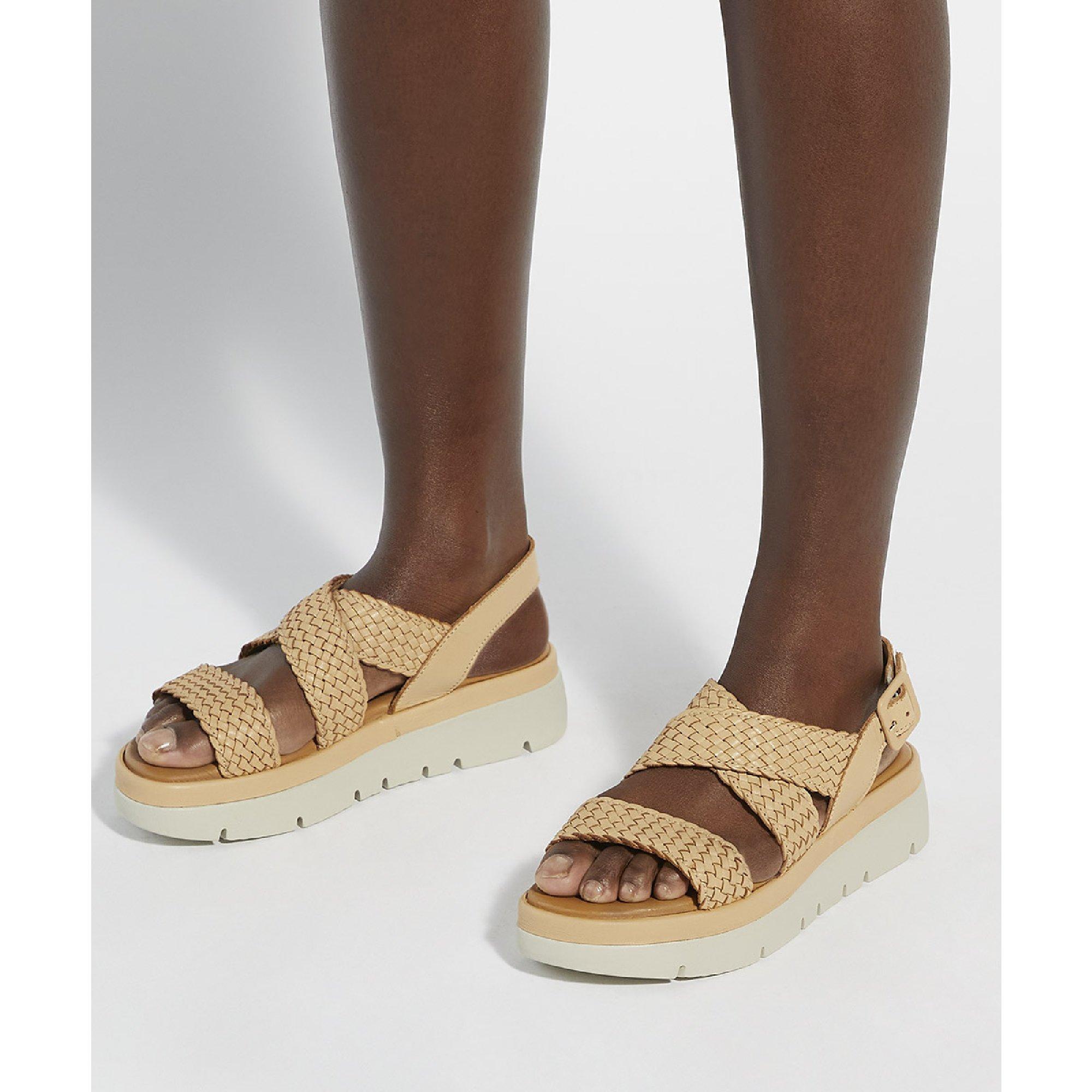 CAMEL - Dune London - Women's Lorro Open-Toe Leather Flat Sandals - 6