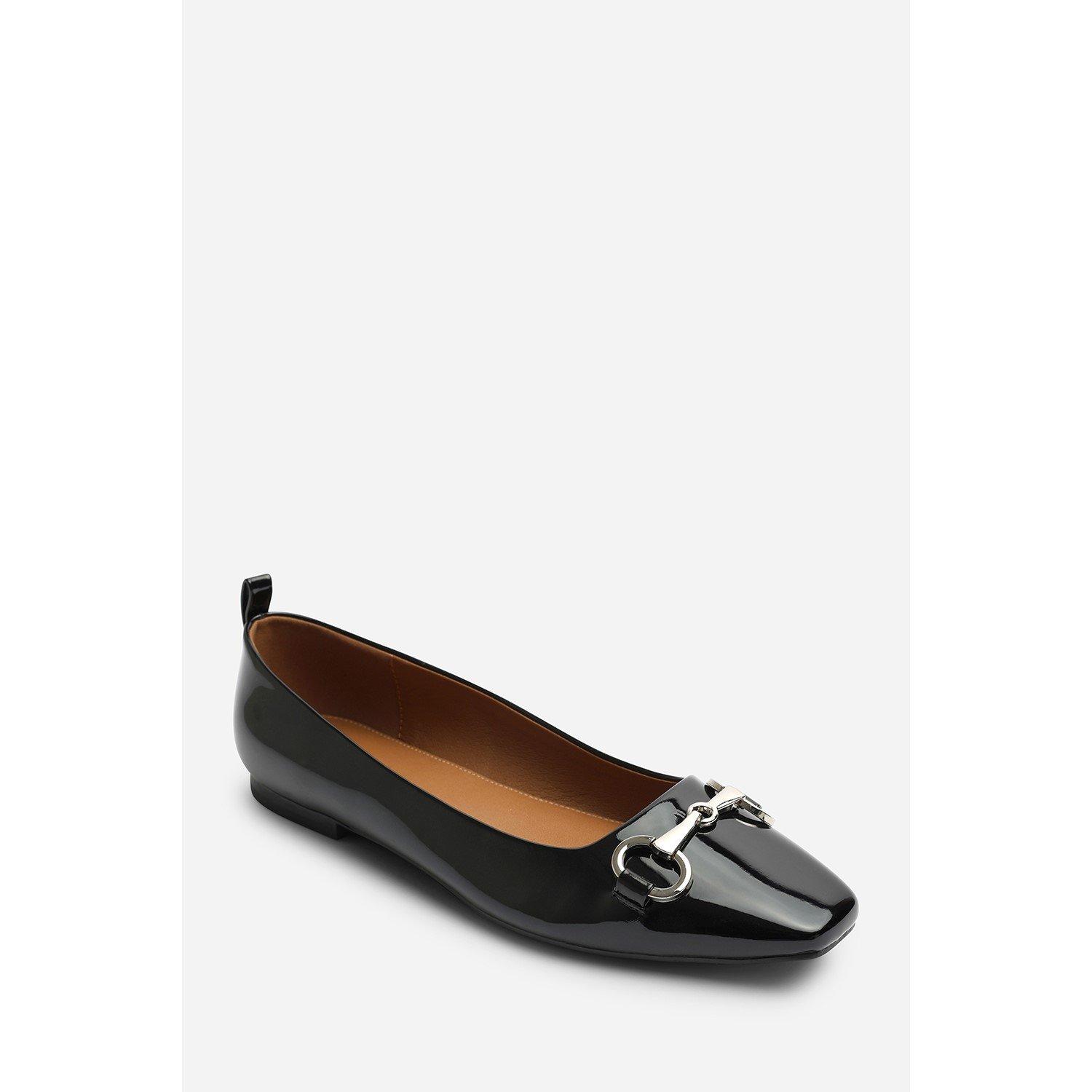 Black Patent - Wheres That From - Where’s Snaffle Trim Detail Square Toe Ballet Flats - 3