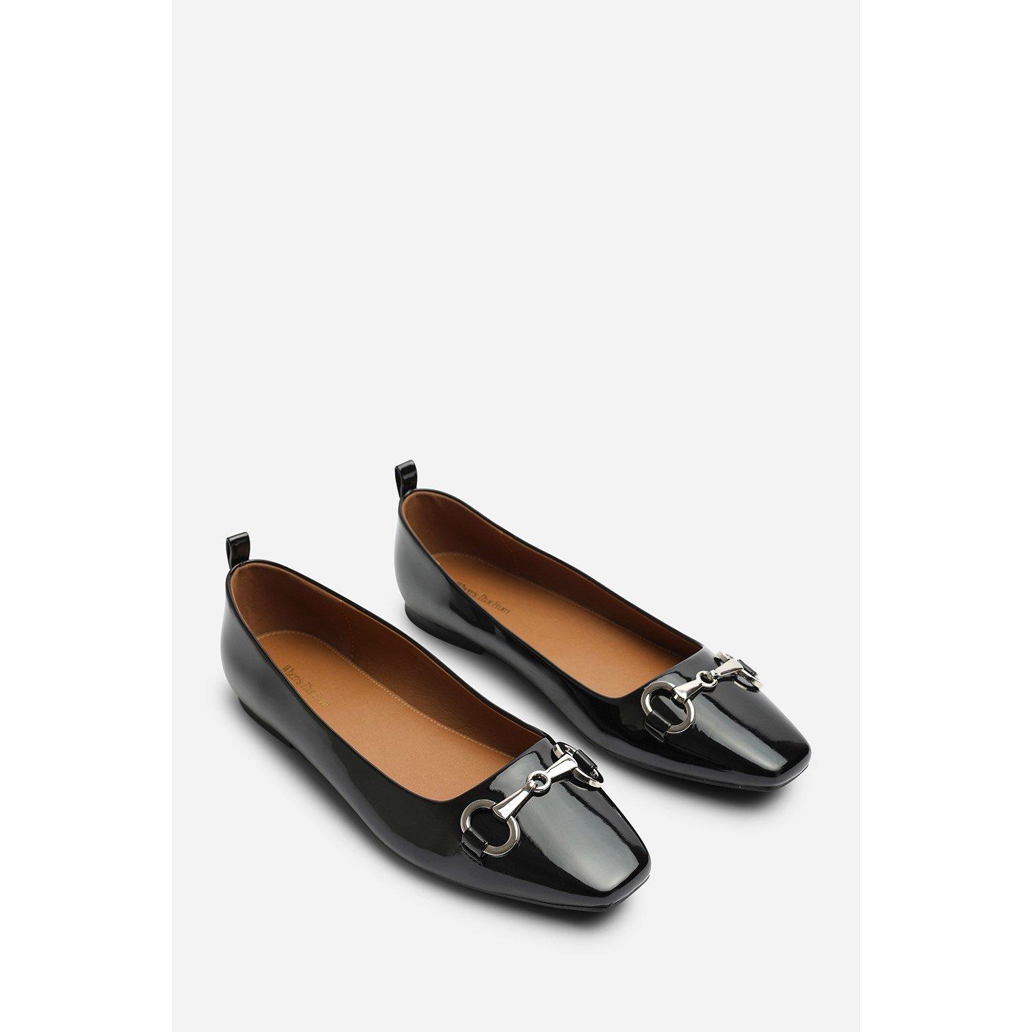Black Patent - Wheres That From - Where’s Snaffle Trim Detail Square Toe Ballet Flats - 4