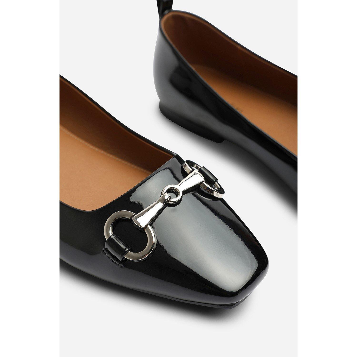 Black Patent - Wheres That From - Where’s Snaffle Trim Detail Square Toe Ballet Flats - 5