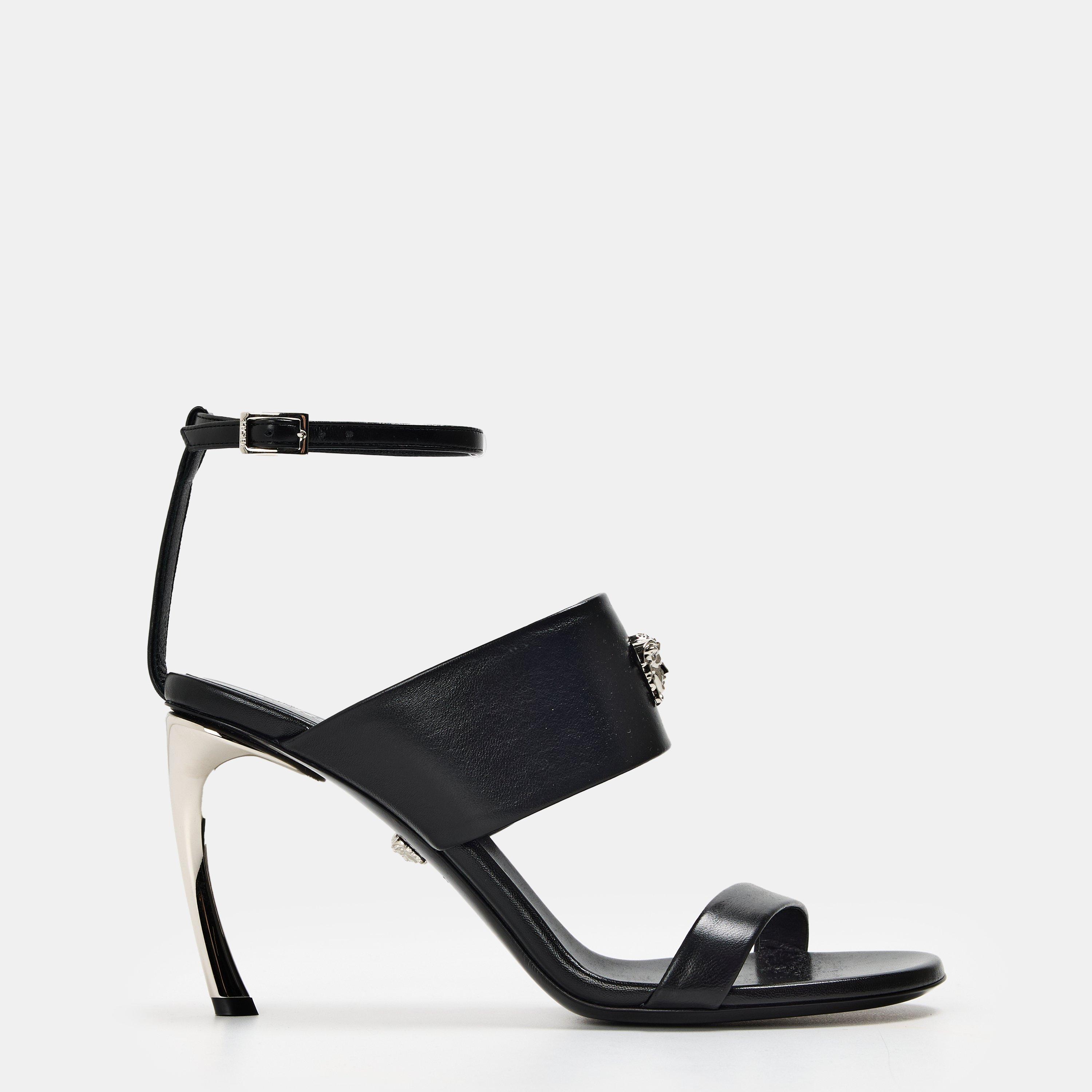 Black Palladium - Versace - Women's Structured Heel Heeled Sandals - 1