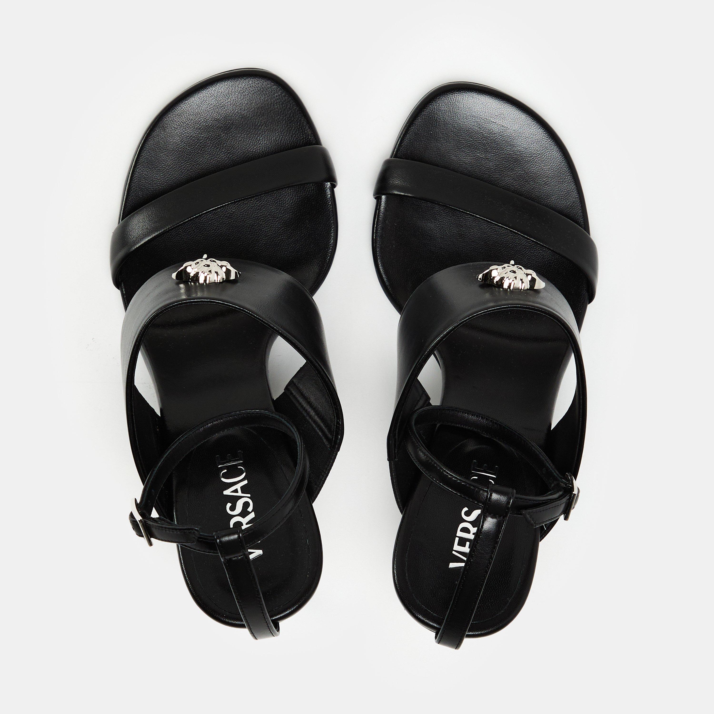 Black Palladium - Versace - Women's Structured Heel Heeled Sandals - 5